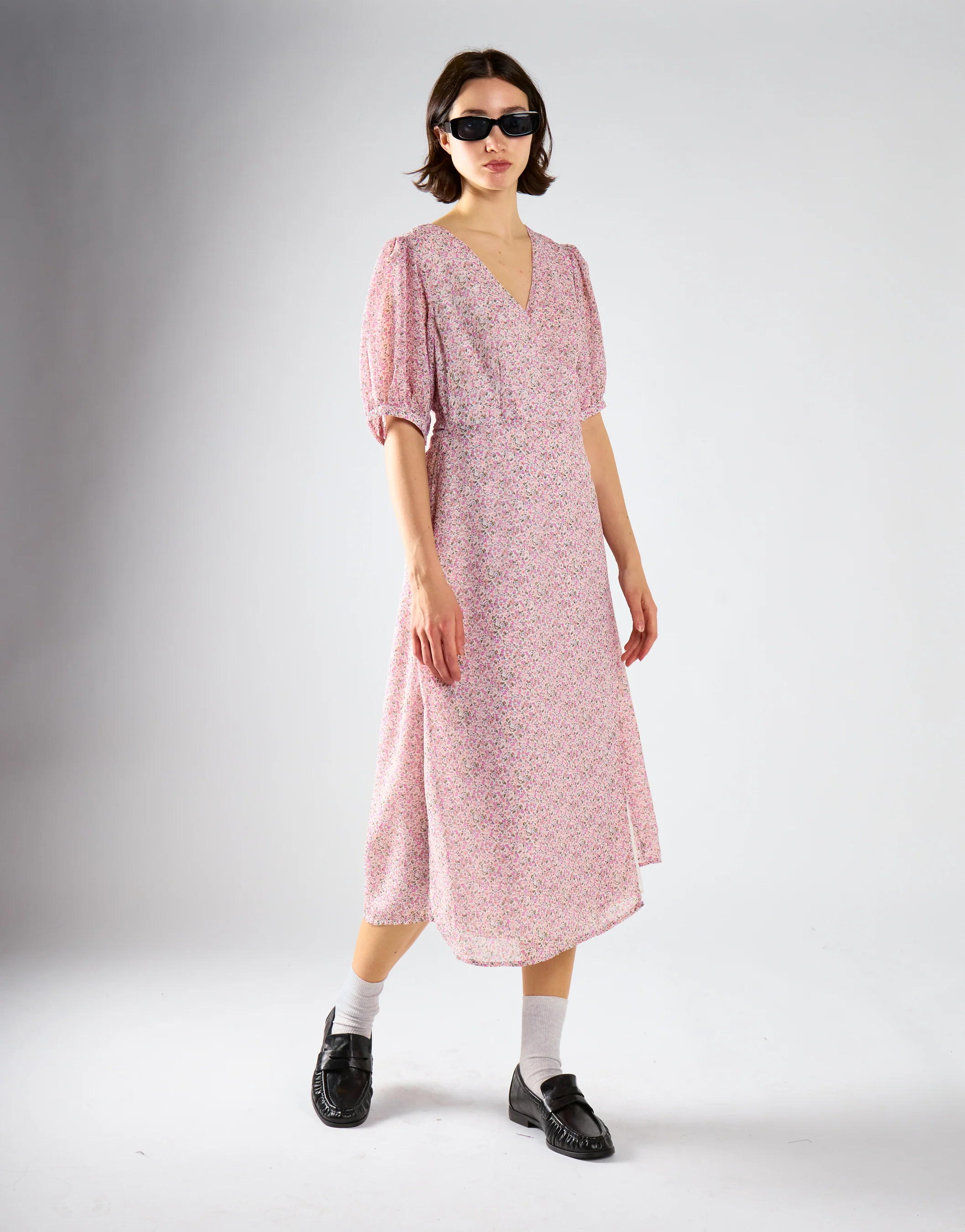 Glamorous Orchid Multi Ditsy Tie Waist Midi Dress