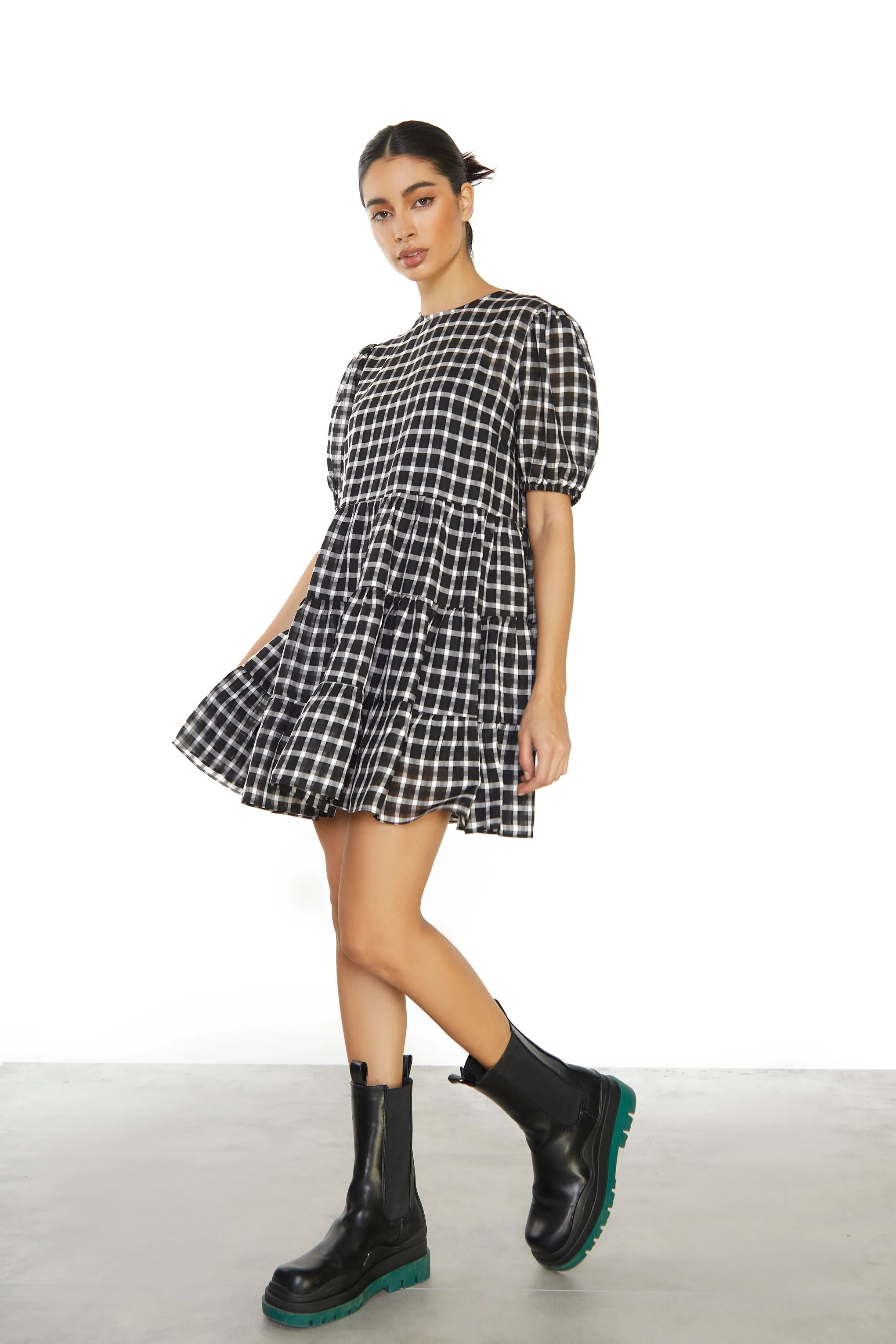 Glamorous Black Organza Check Shift Mini Dress - Image 3