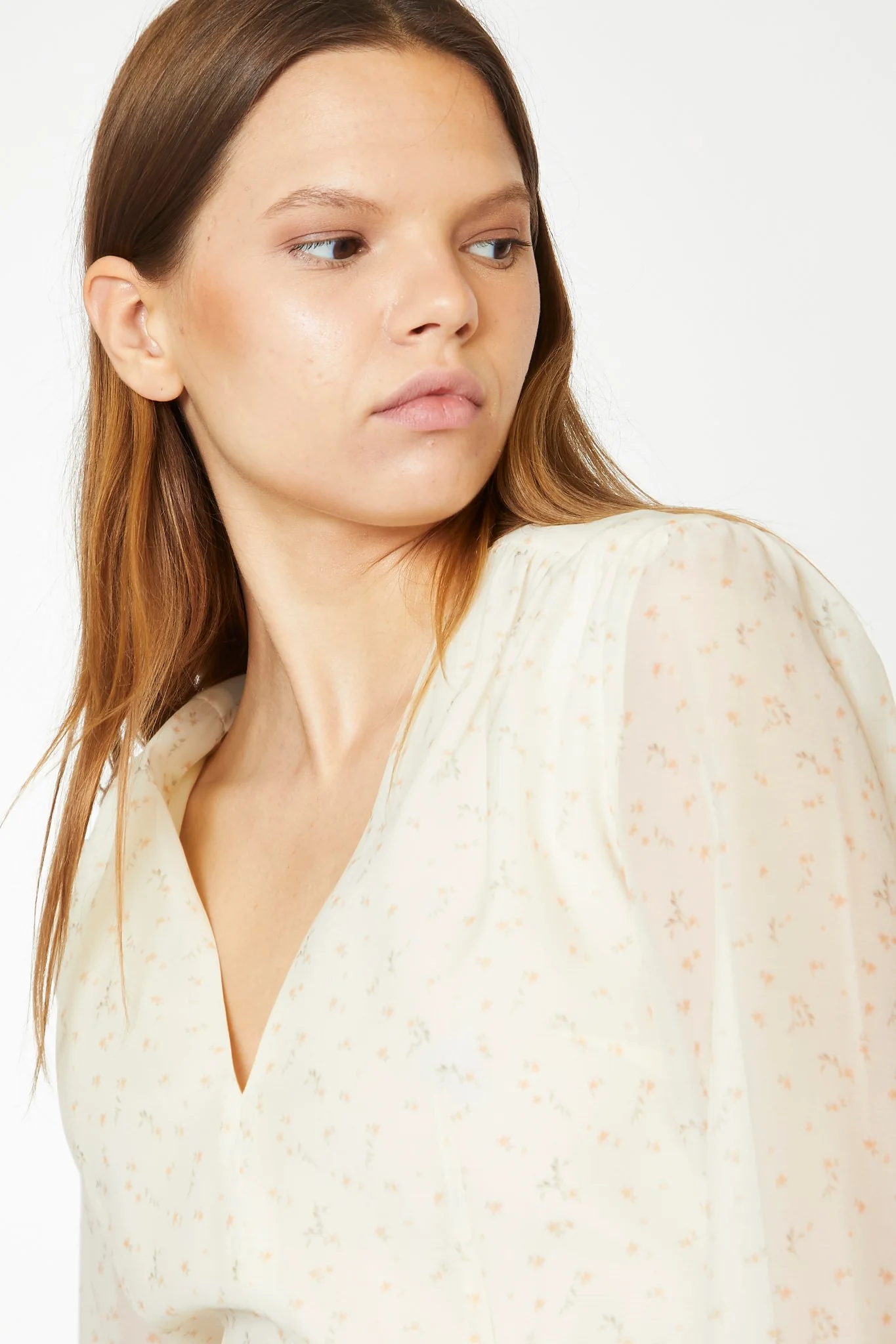 Cream Peach Ditsy Organza Mini-Dress - Image 4