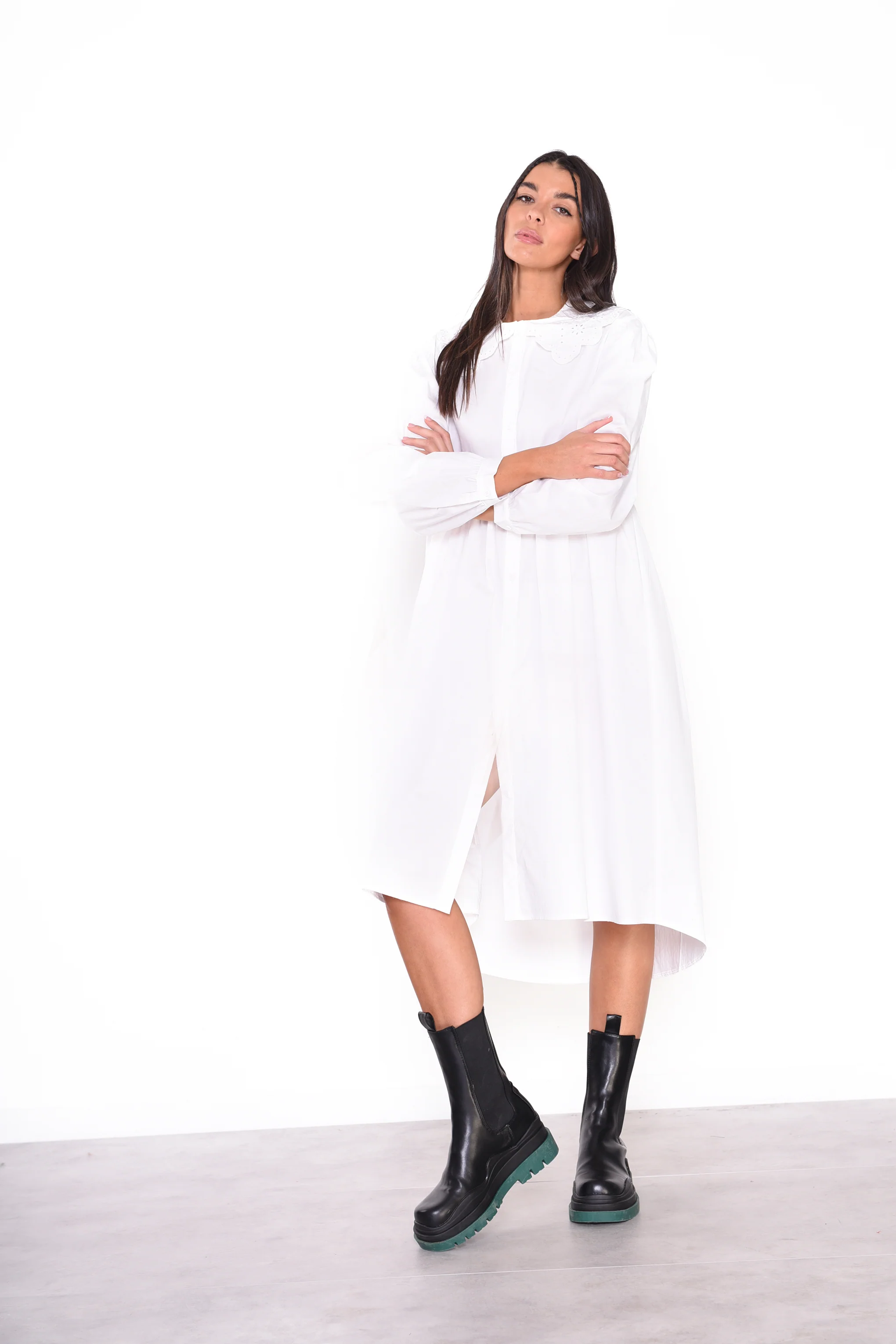 Glamorous Midi White Long Sleeve Shirt Dress - Image 2