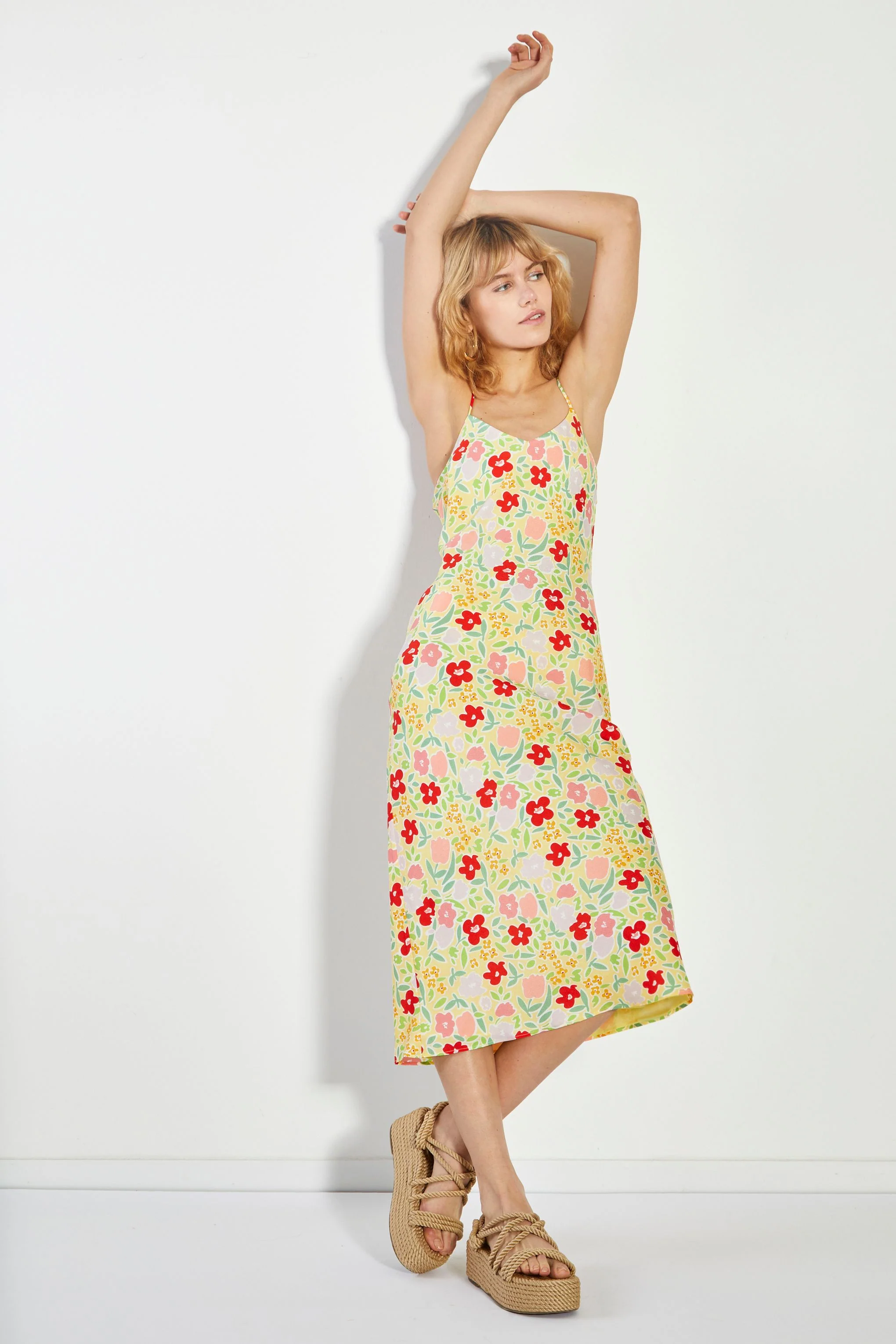 Glamorous Lemon Bold Floral Strappy Midi Dress - Image 3