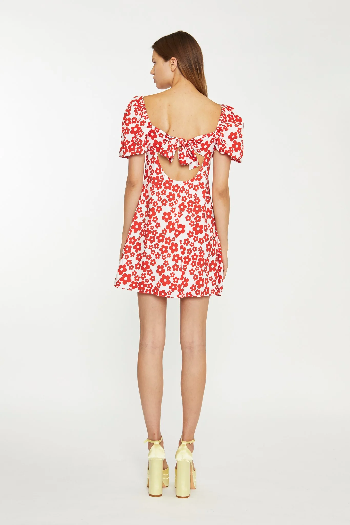 White-Red Flower Tie-Back Mini Dress - Image 2