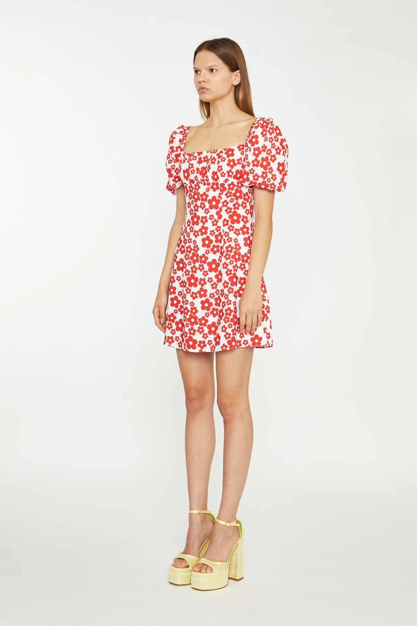 White-Red Flower Tie-Back Mini Dress - Image 4