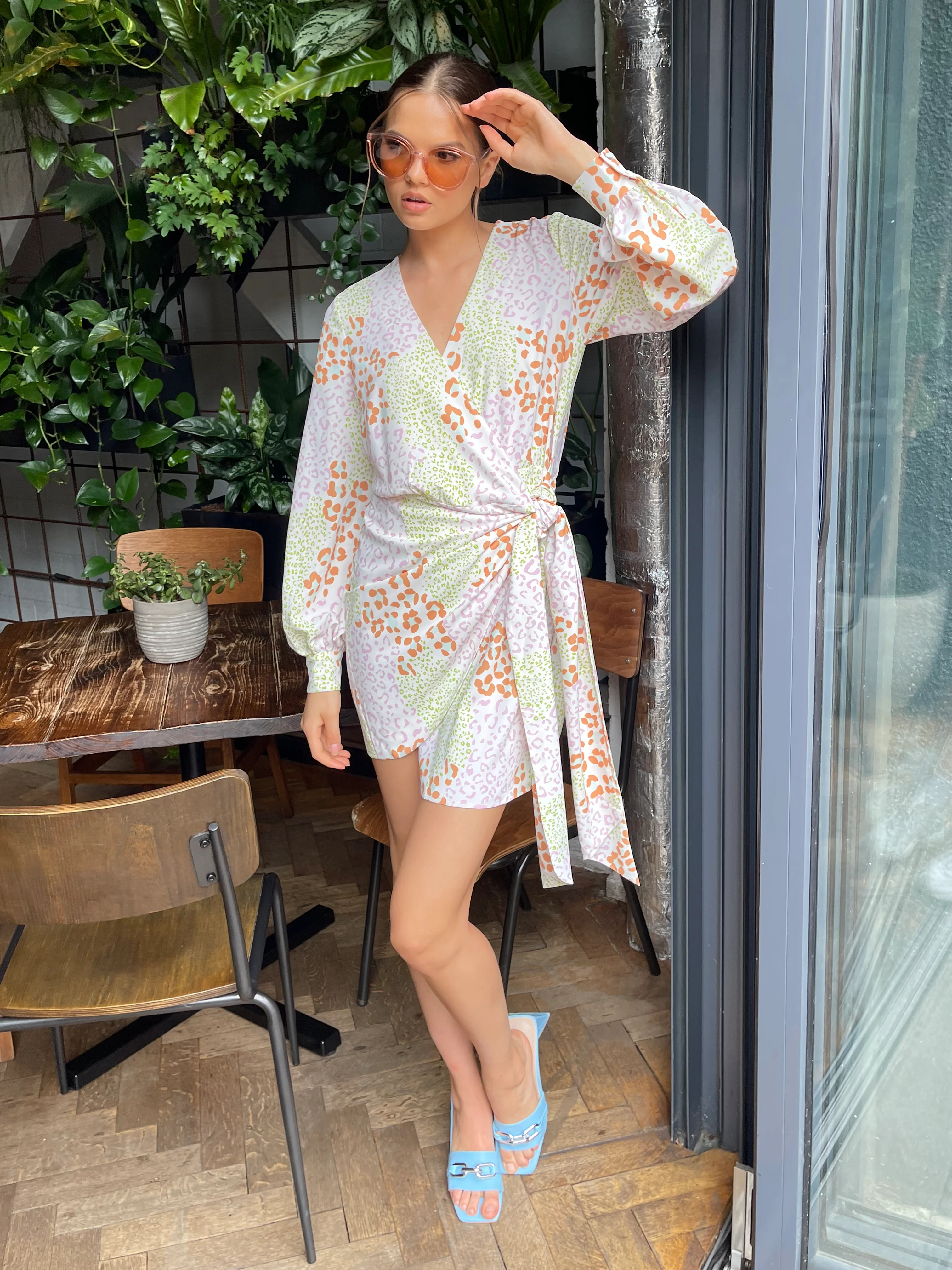 Multi Leopard Wrap Mini Dress - Image 3