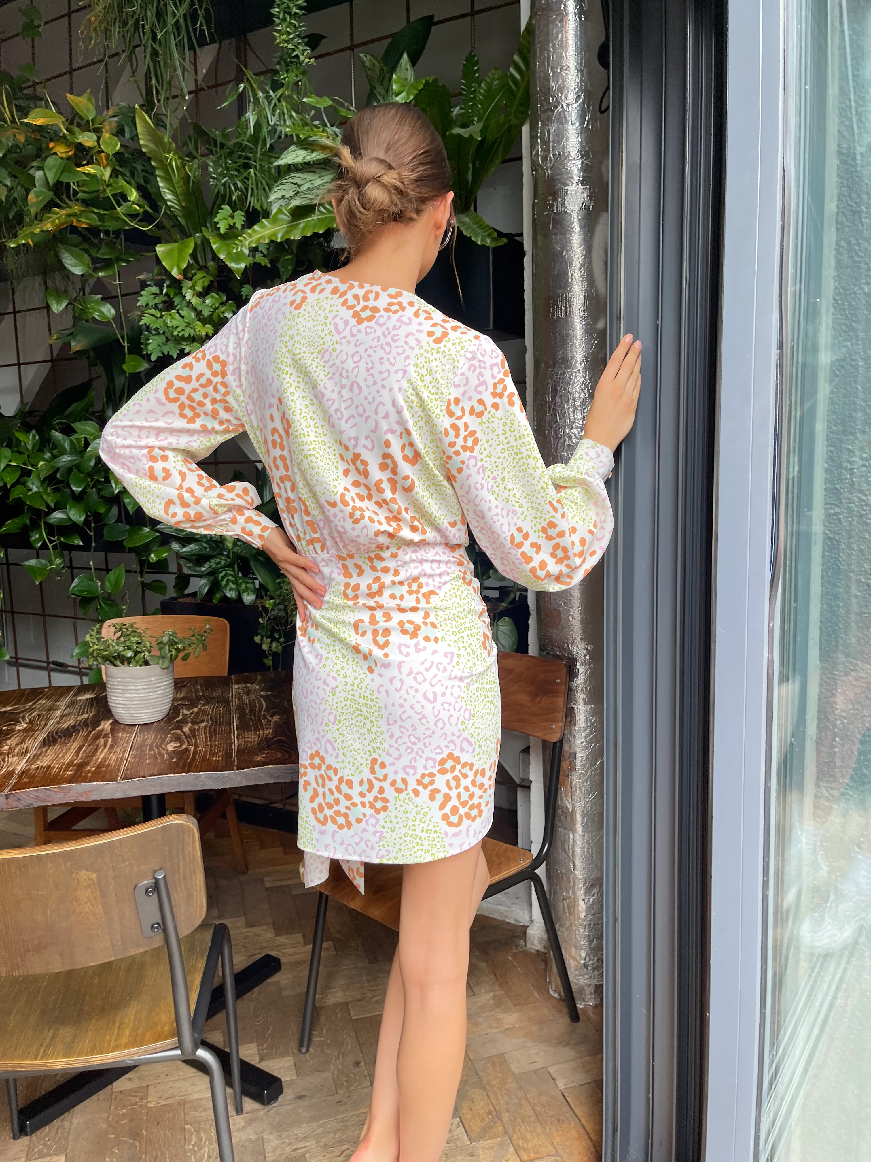 Multi Leopard Wrap Mini Dress - Image 4
