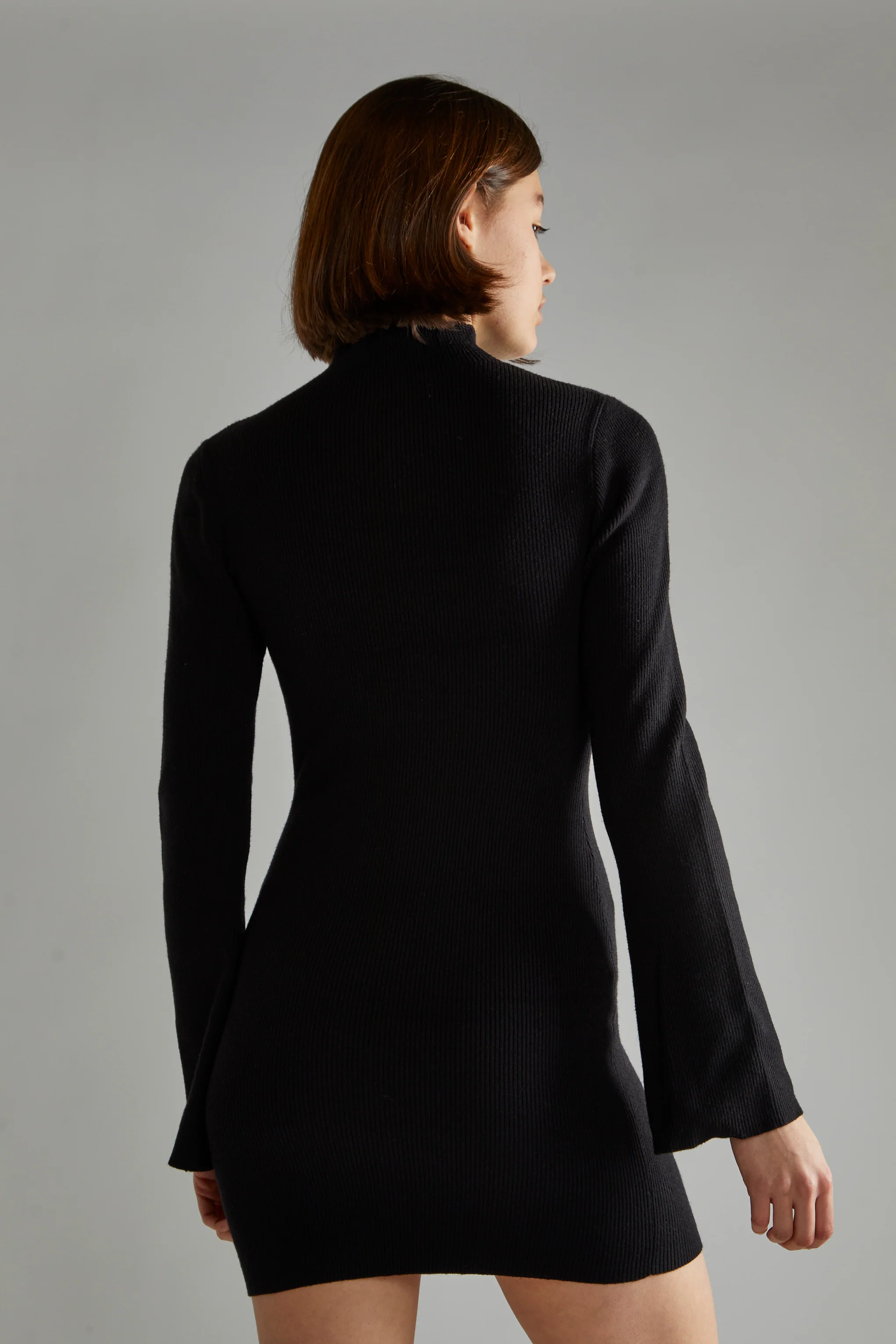 Black Flared Sleeve Knitted Mini-Dress - Image 2