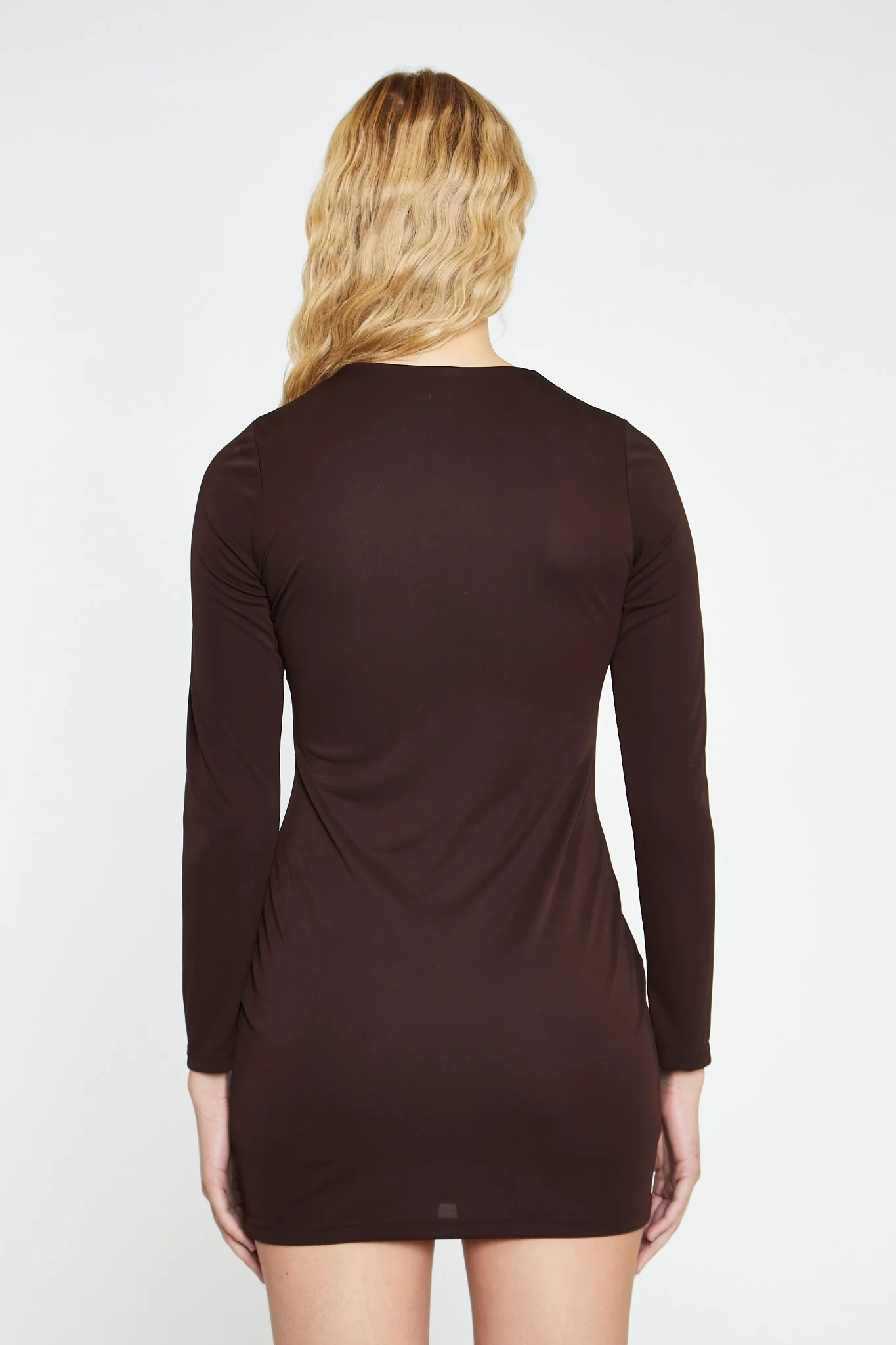 Dark Brown Deep V-neck Mini-Dress - Image 2