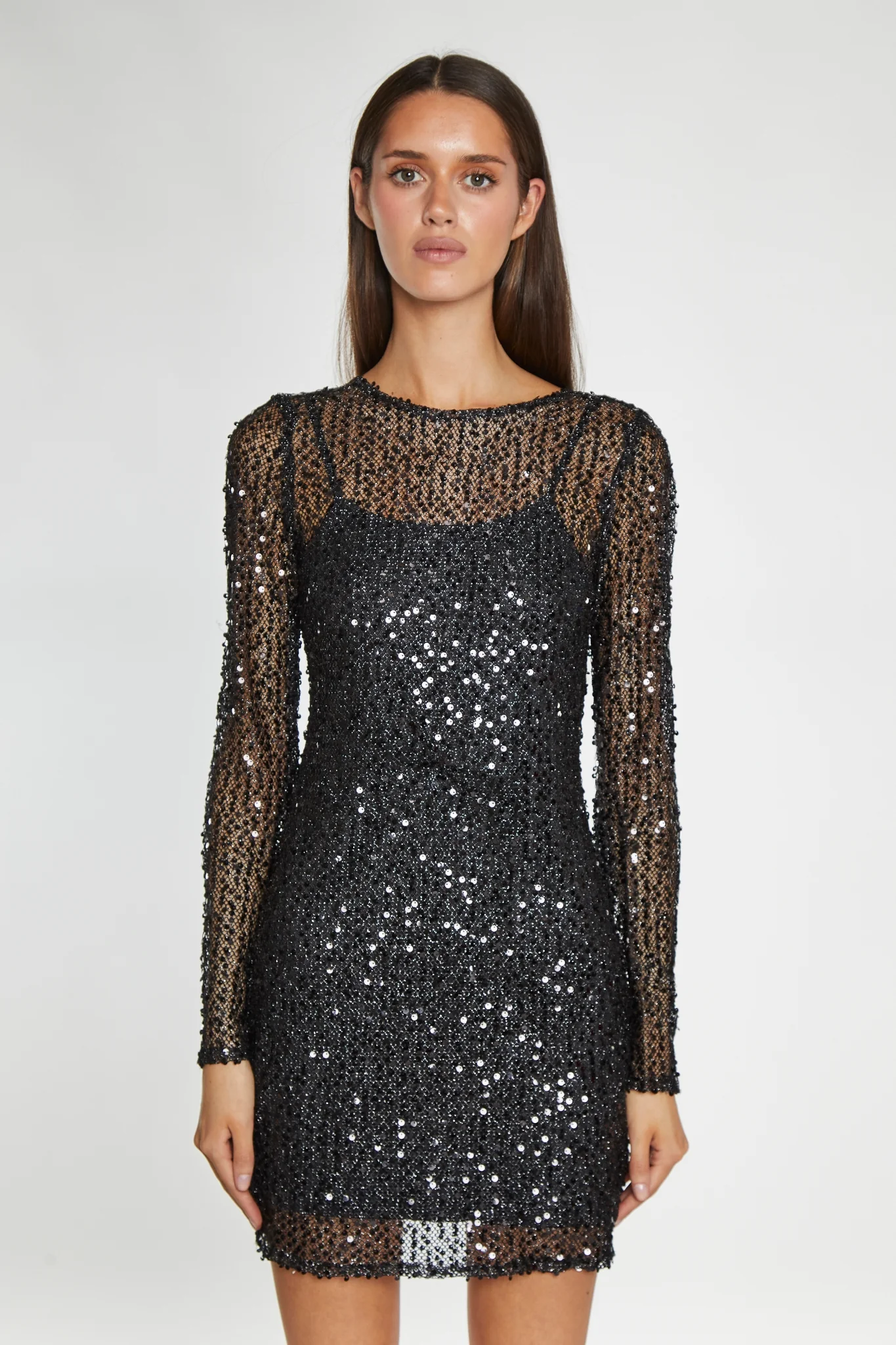 Black Sequin Mesh Mini-Dress - Image 3