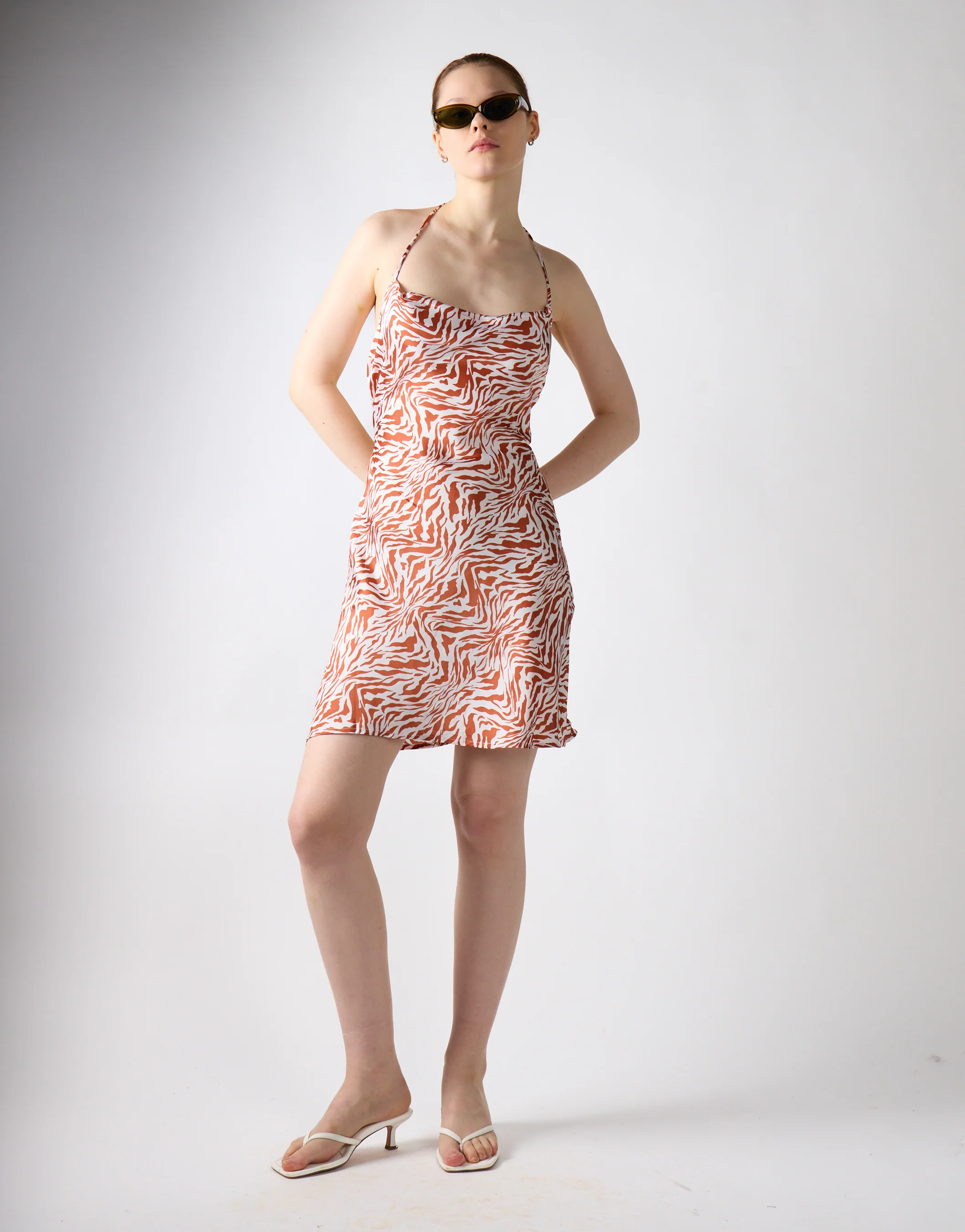 Glamorous Care Tan Zebra Print Cowl Neck Mini Dress