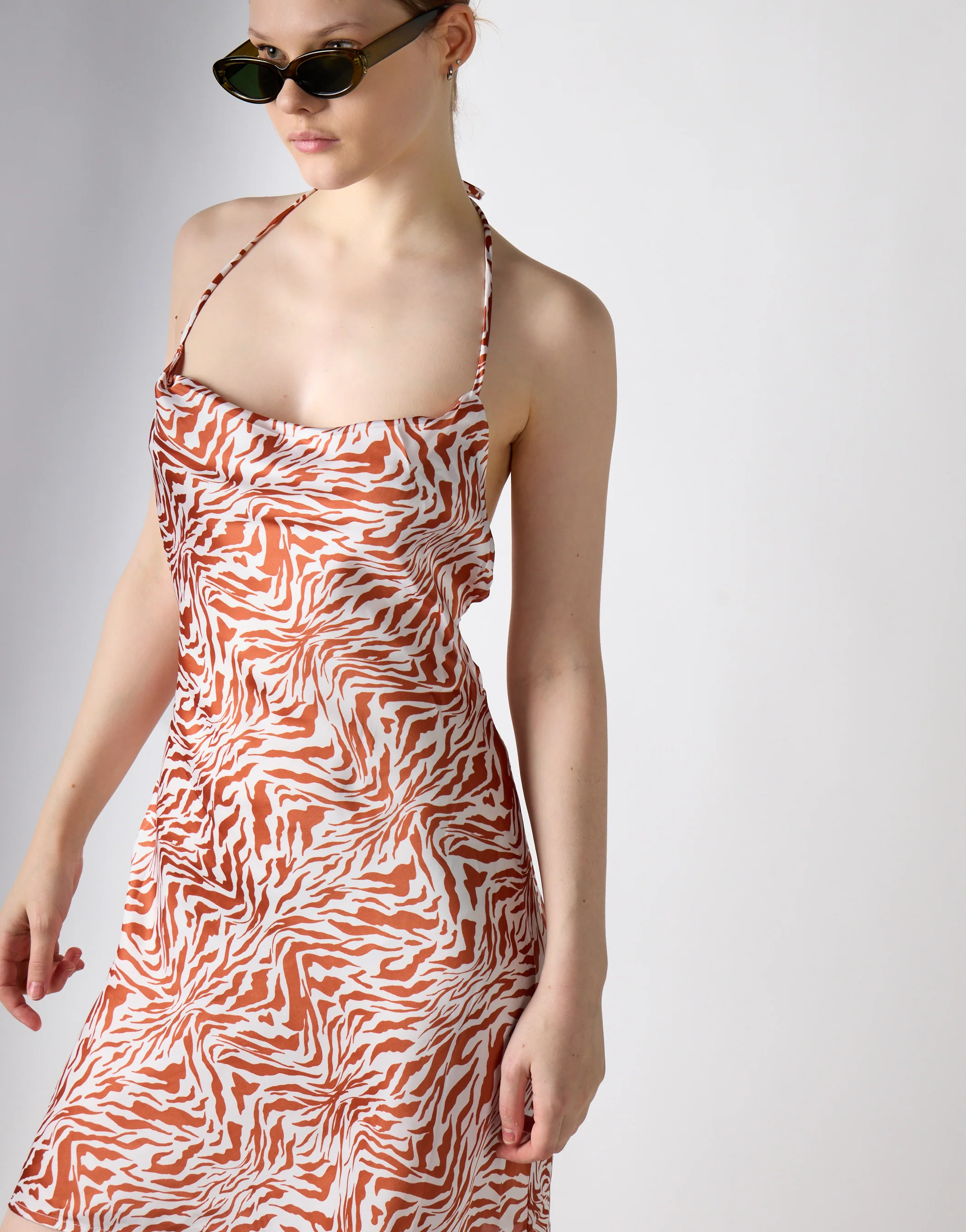 Glamorous Care Tan Zebra Print Cowl Neck Mini Dress - Image 3