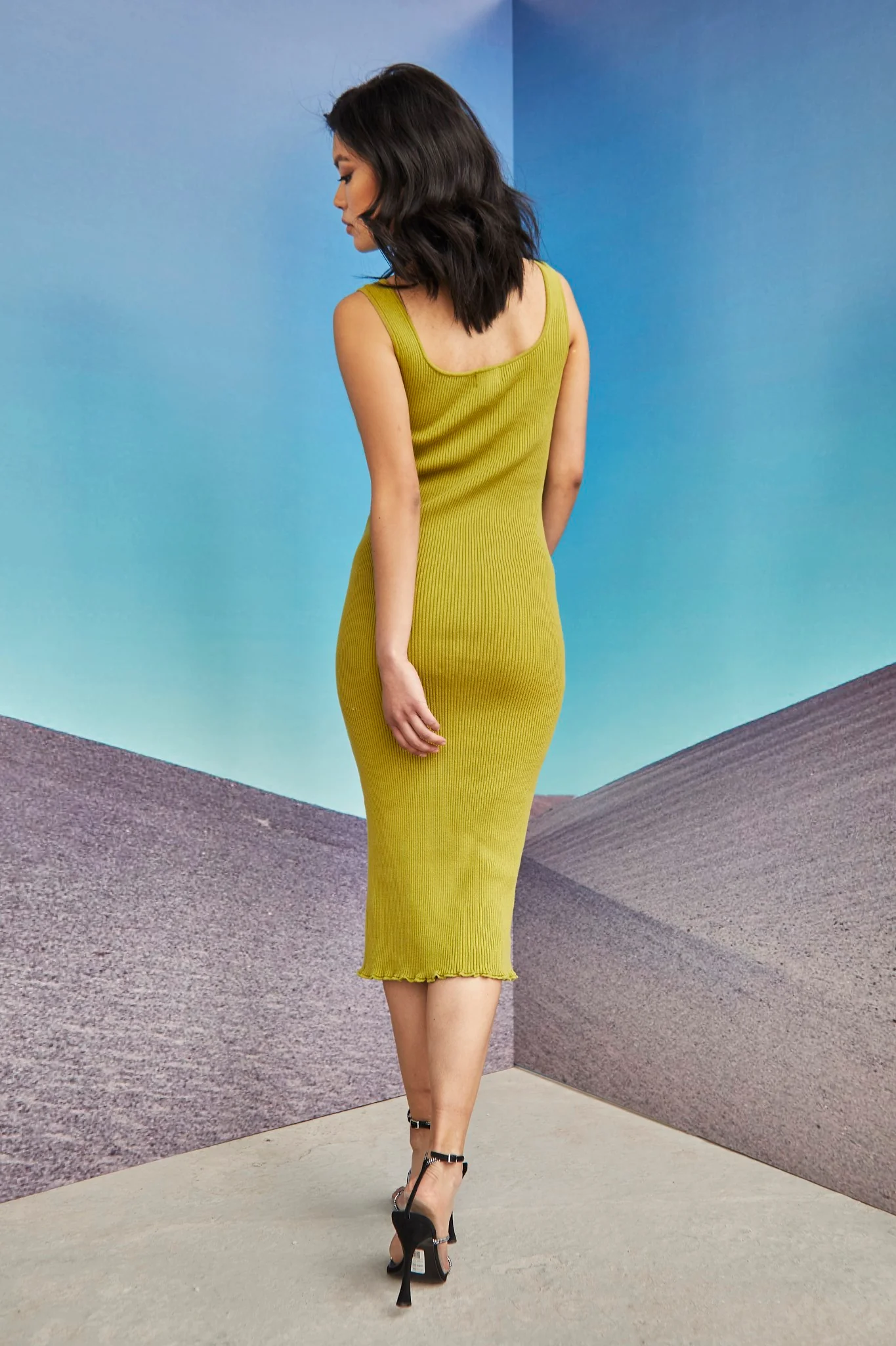 Glamorous Care Olive Knit Square Neck Midi Dress - Image 2