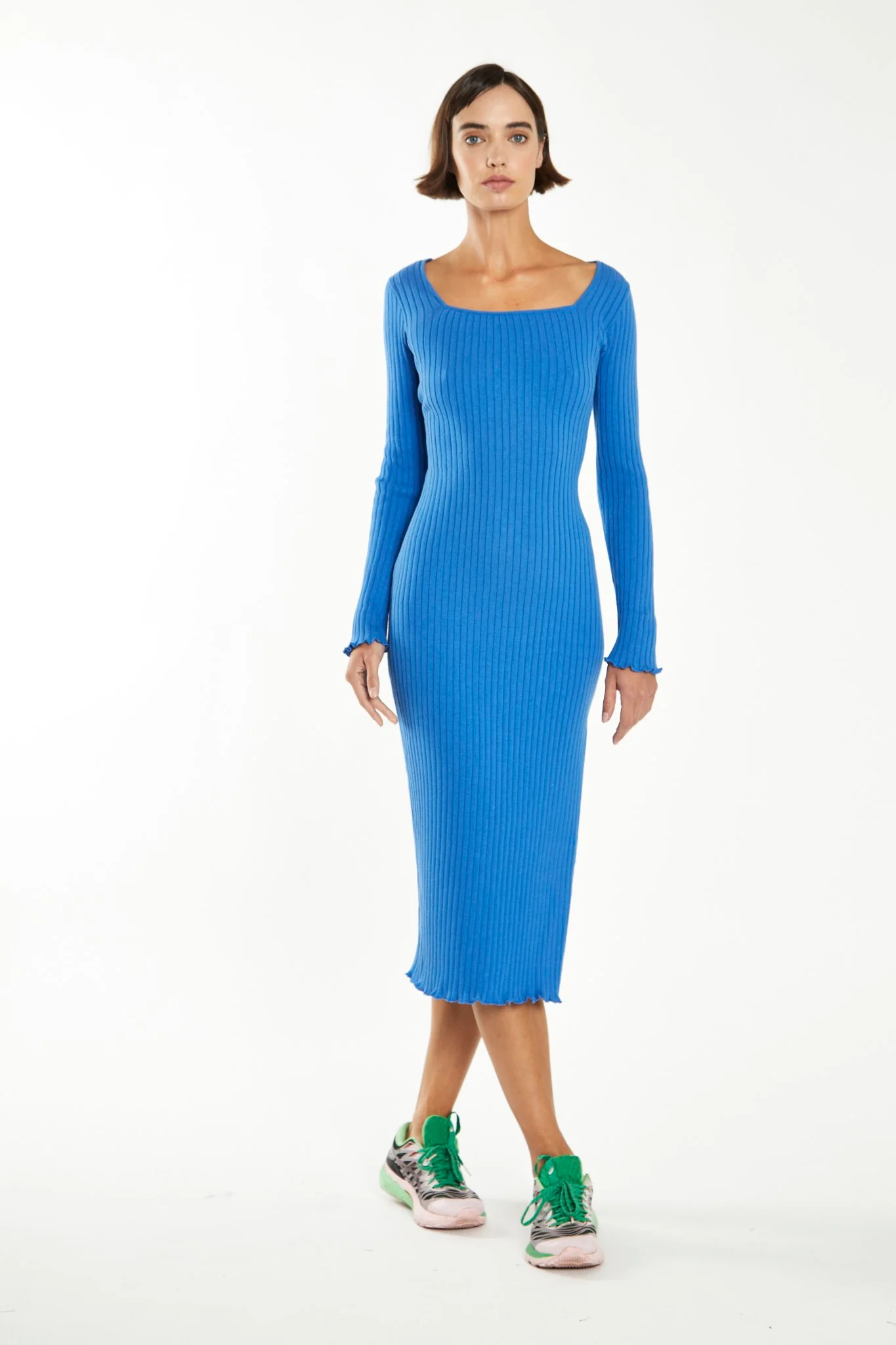 Ultramarine Blue Square-Neck Knit Midi-Dress - Image 3
