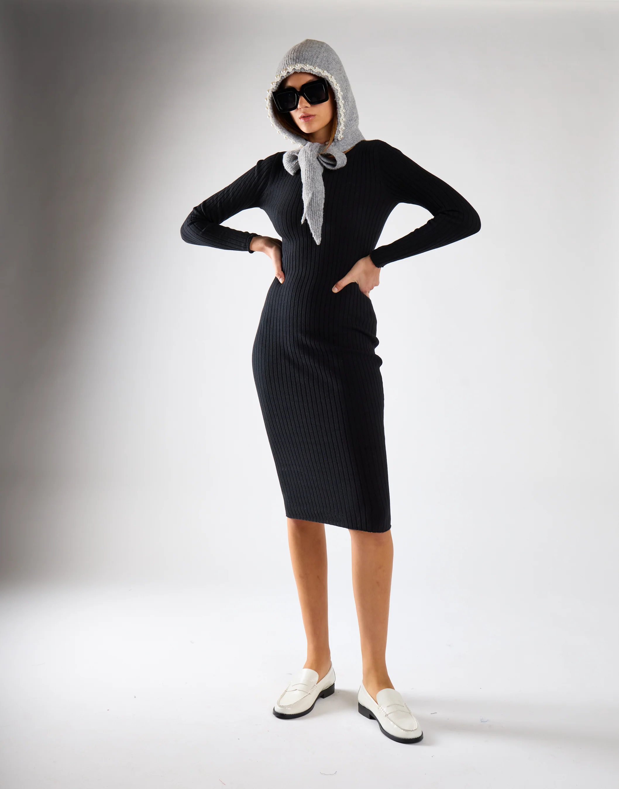 Glamorous Care Black Knitted Open Back Midi Dress