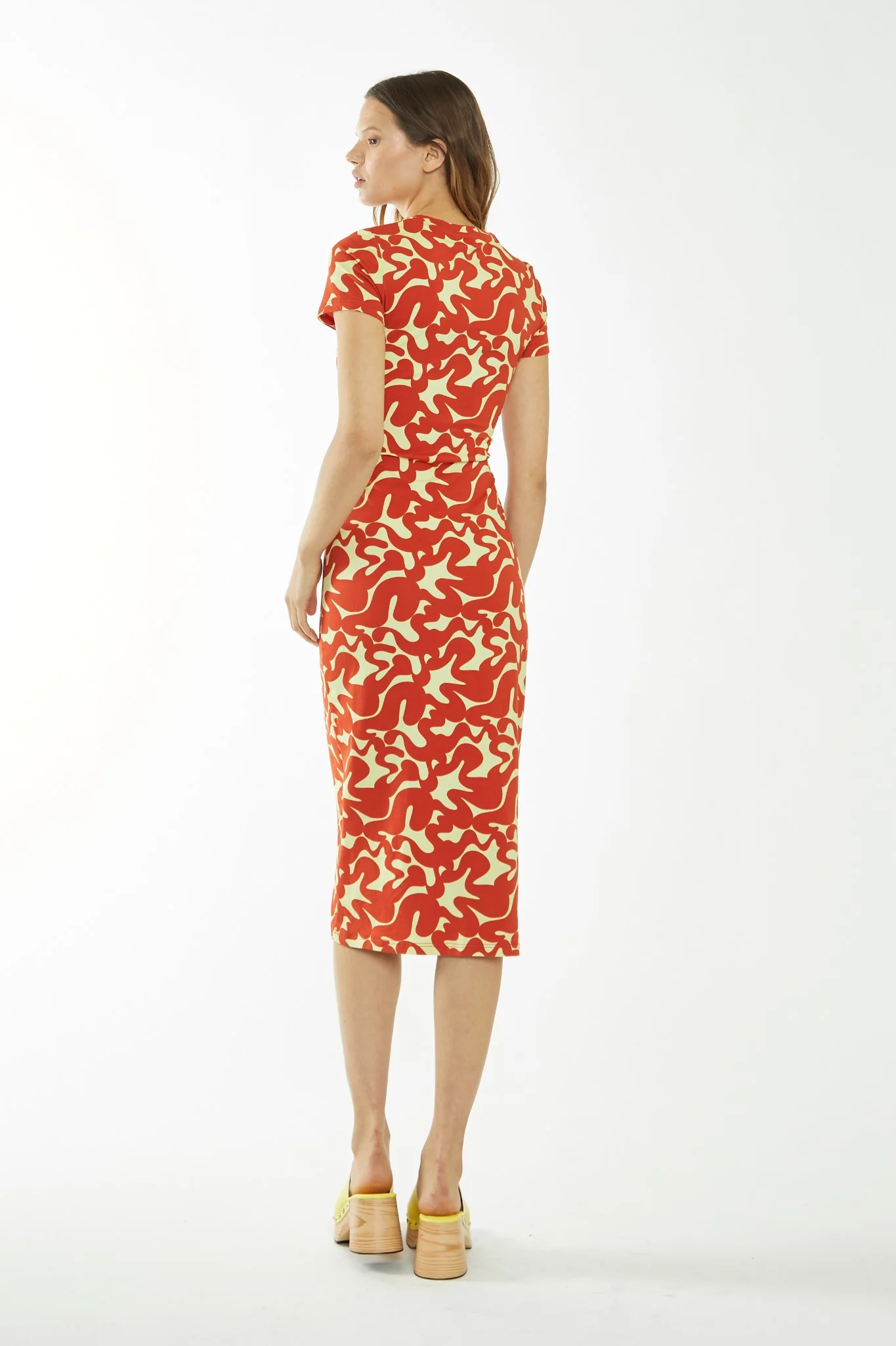 Banana-Orange Squiggle Jersey Midi Dress - Image 3