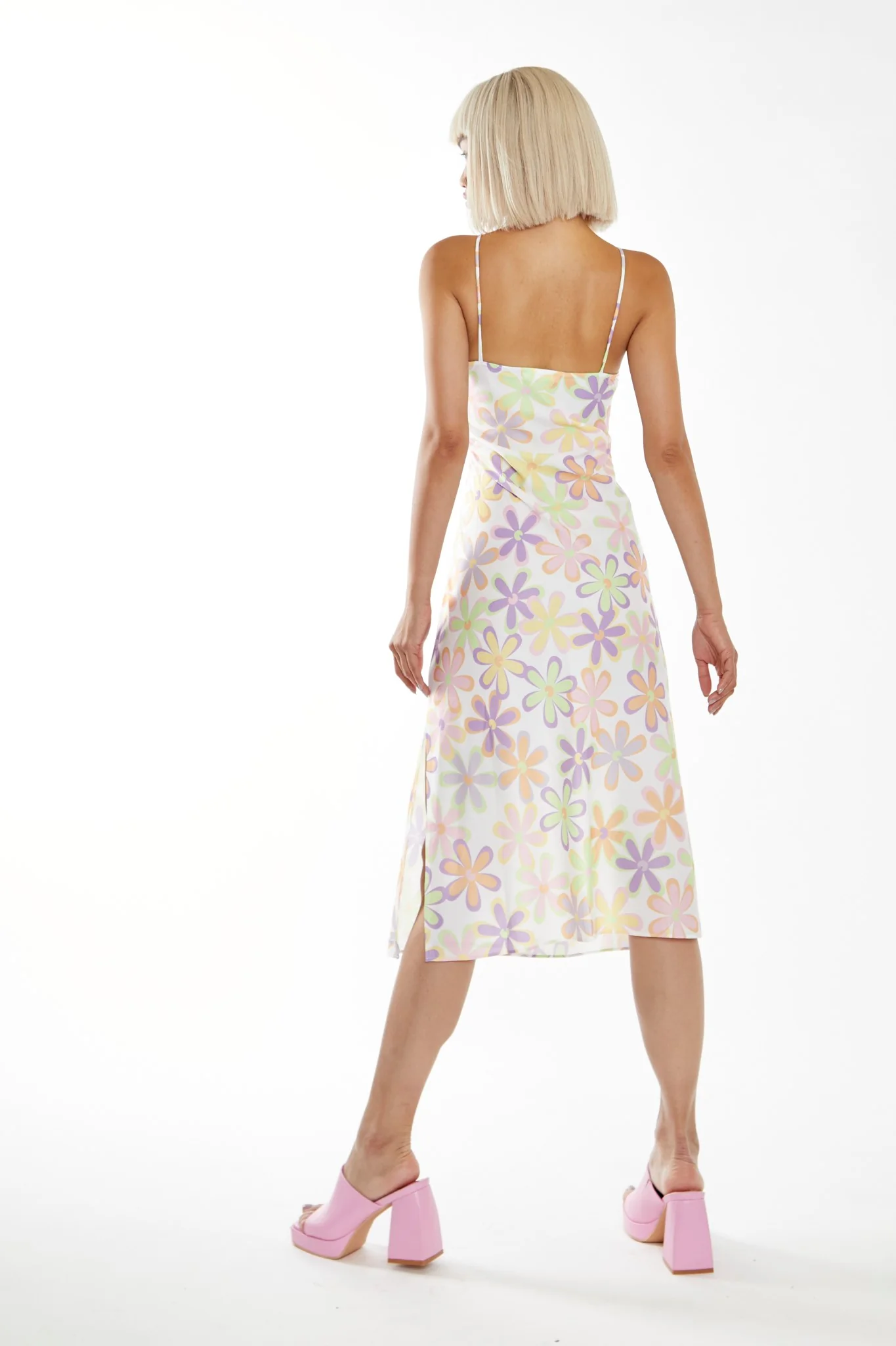 Pastel 60s Floral Side-Split Cami Style Midi-dress - Image 2