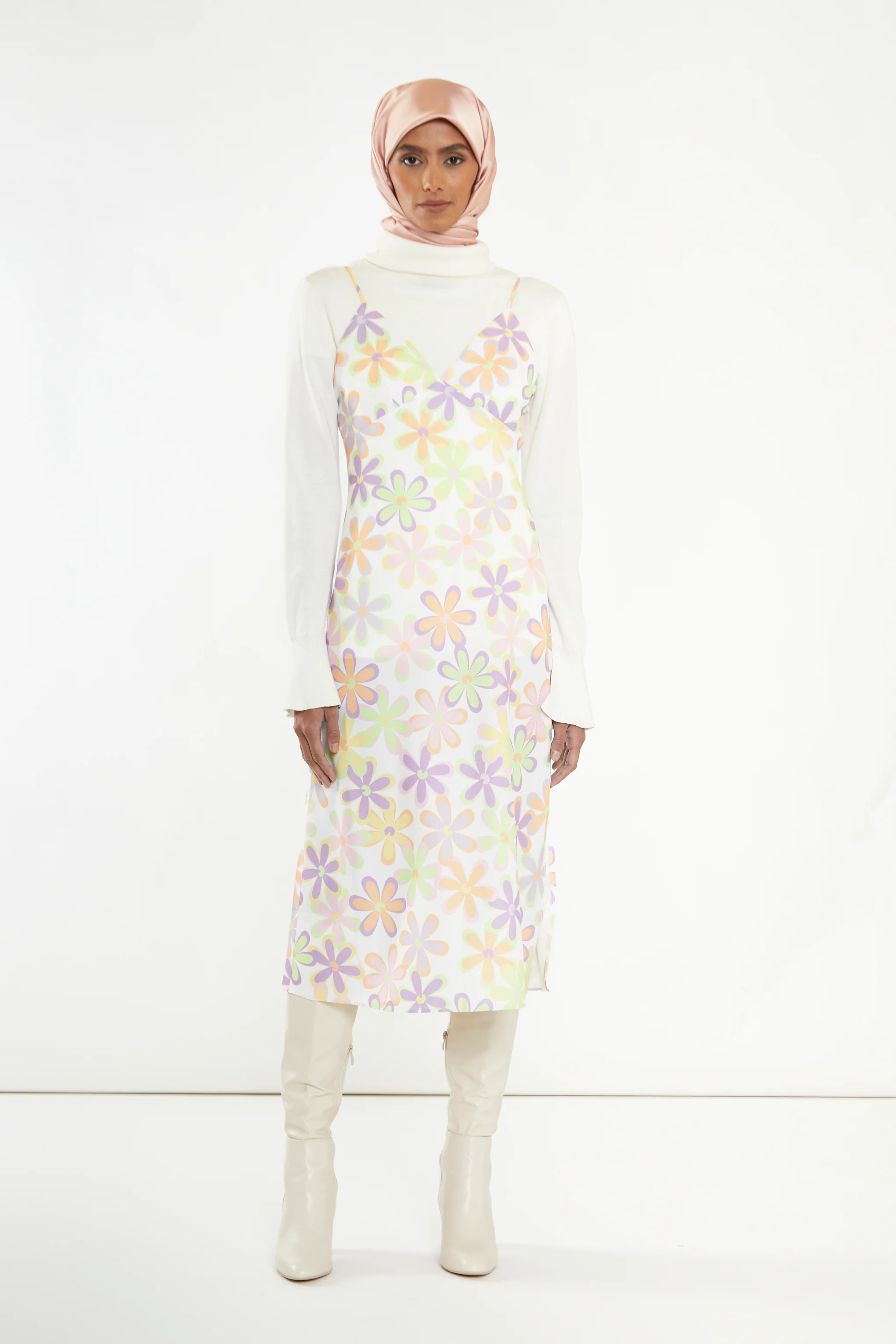 Pastel 60s Floral Side-Split Cami Style Midi-dress - Image 5