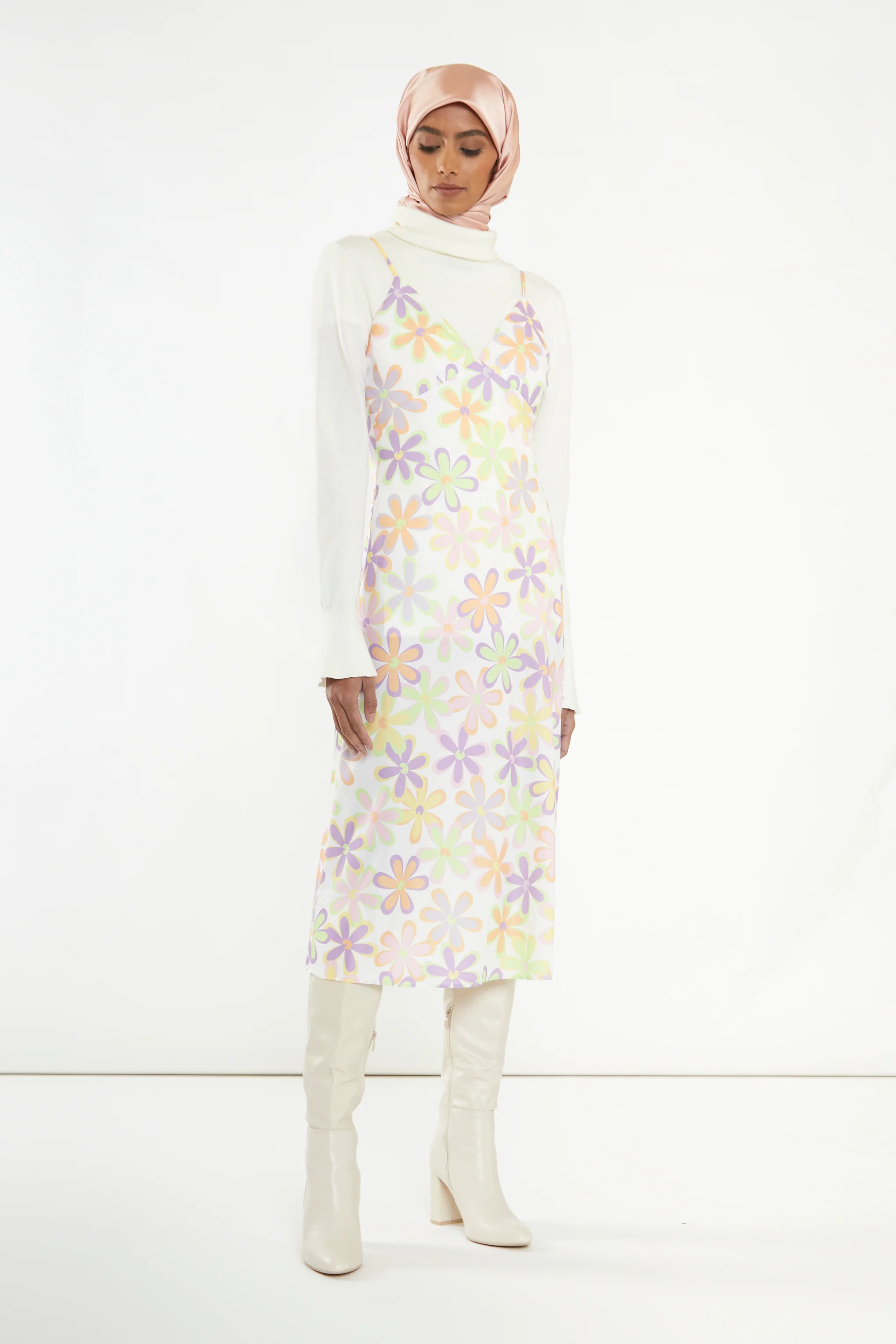 Pastel 60s Floral Side-Split Cami Style Midi-dress - Image 6