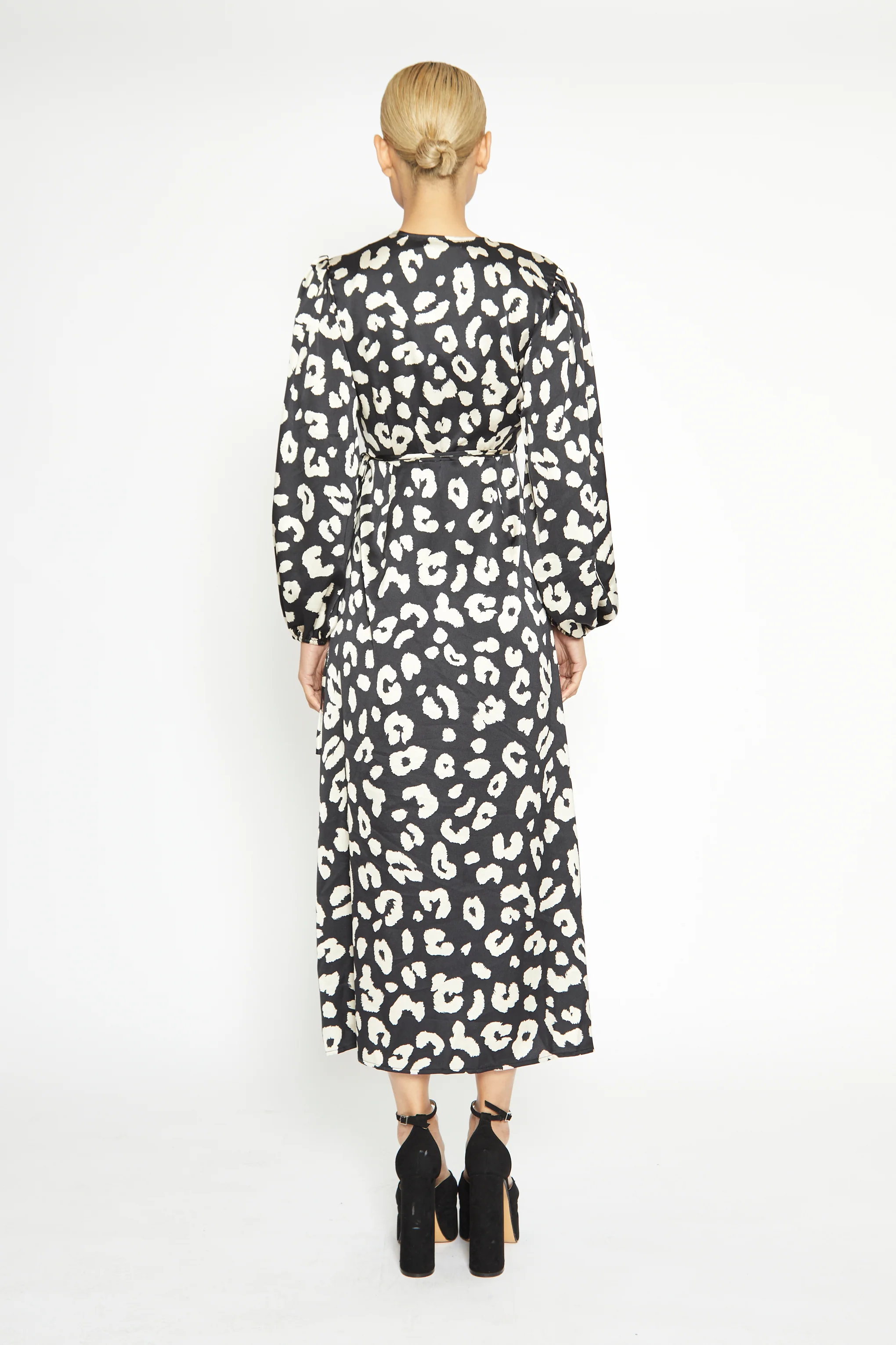 Glamorous Black Cream Large Leopard V Neck Long Sleeve Wrap Dress - Image 3