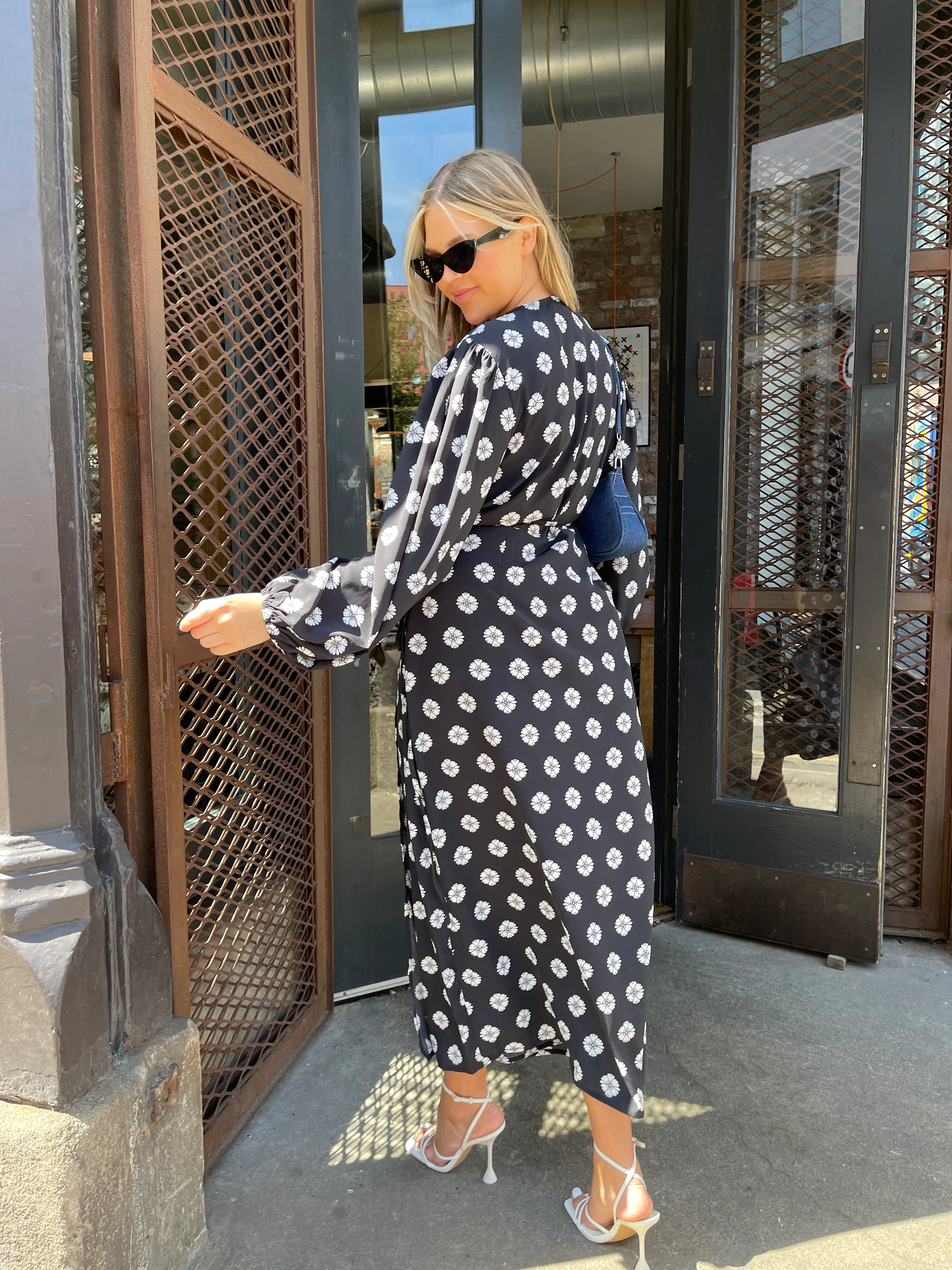 Mono-Daisy Long Sleeve Wrap Midi-dress - Image 4