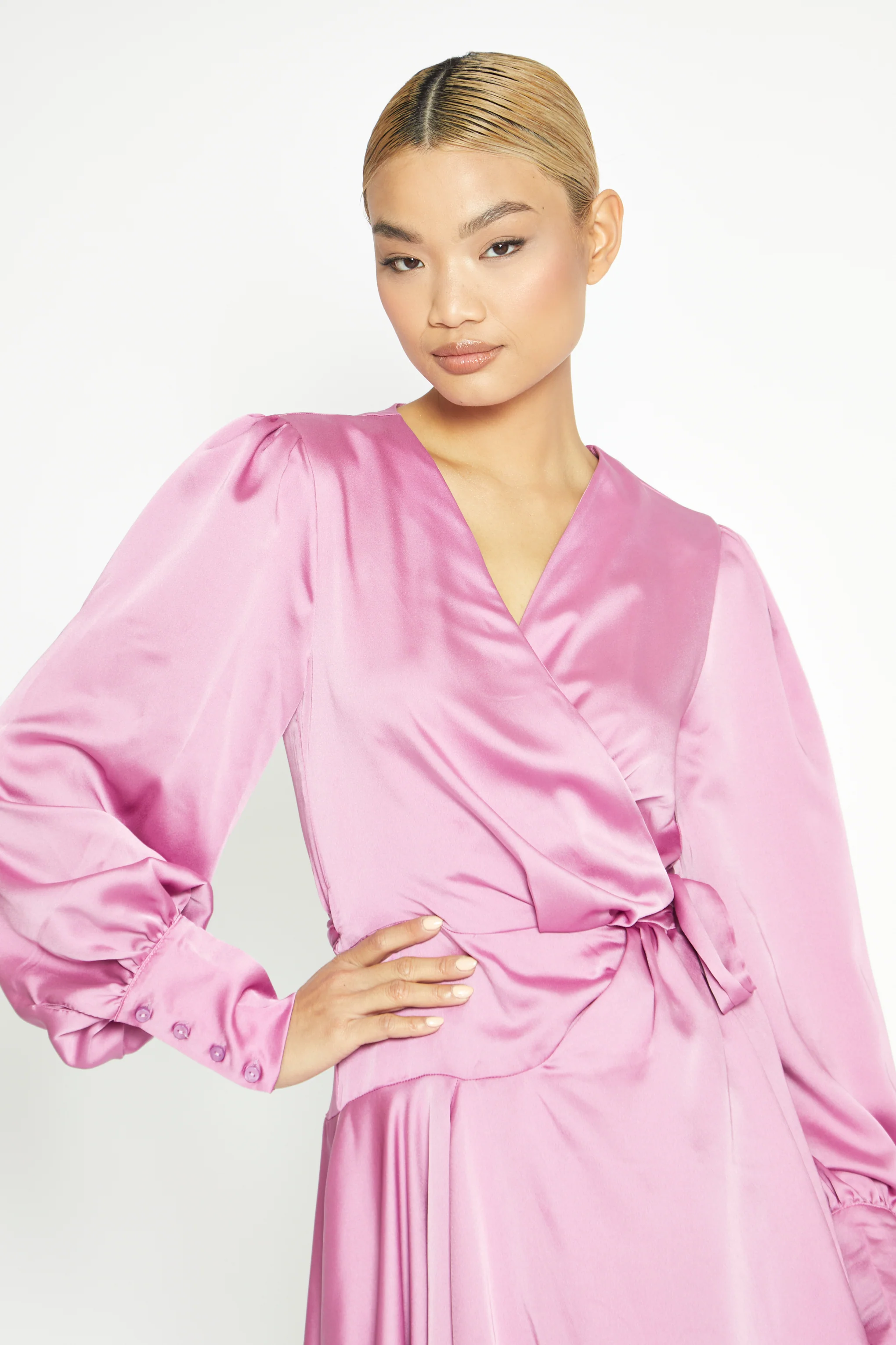 Glamorous Orchid Long Sleeve Mini Wrap Dress - Image 2