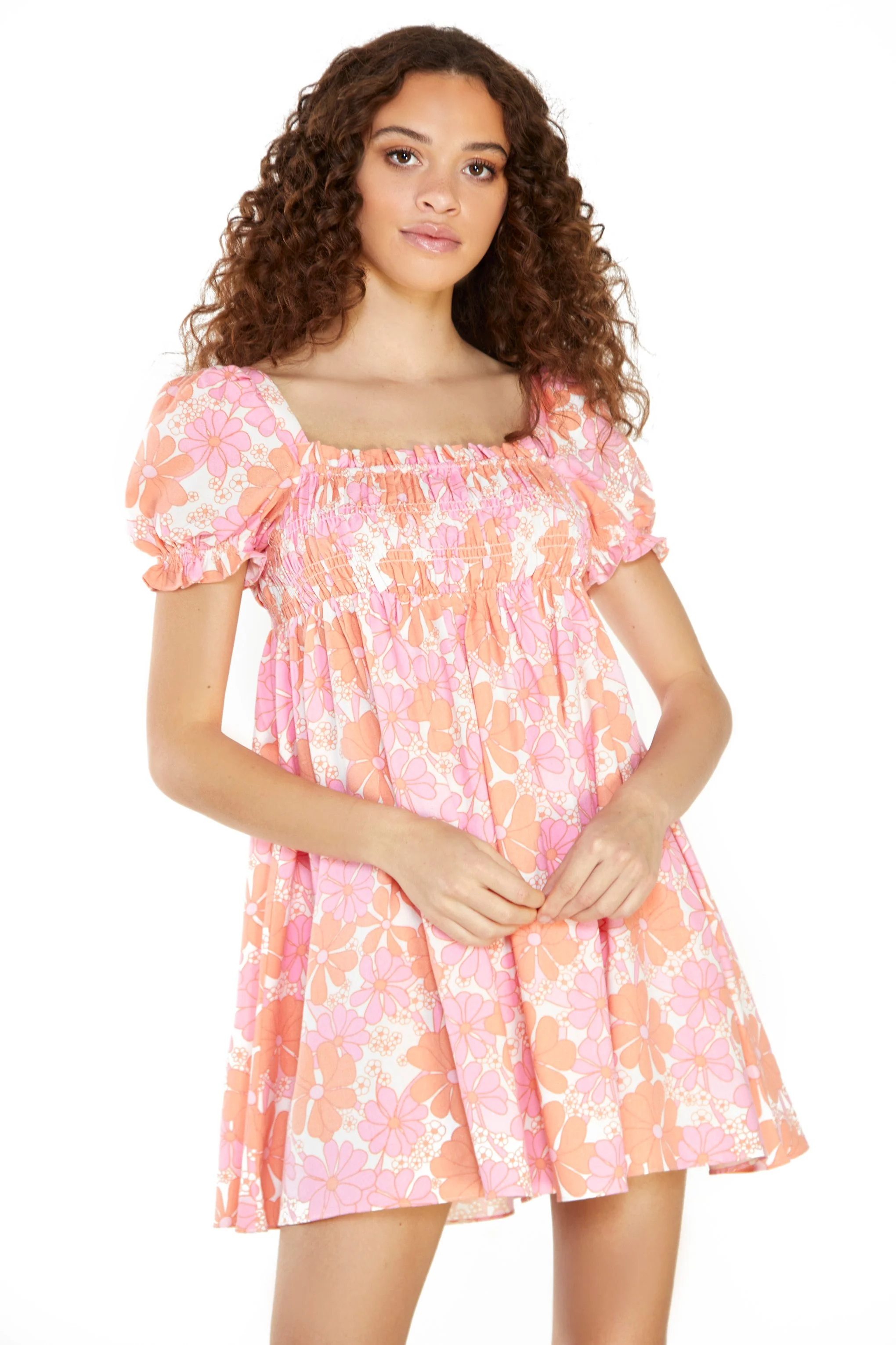Glamorous Sixties Floral Puff Shoulder Shift Mini Dress - Image 3
