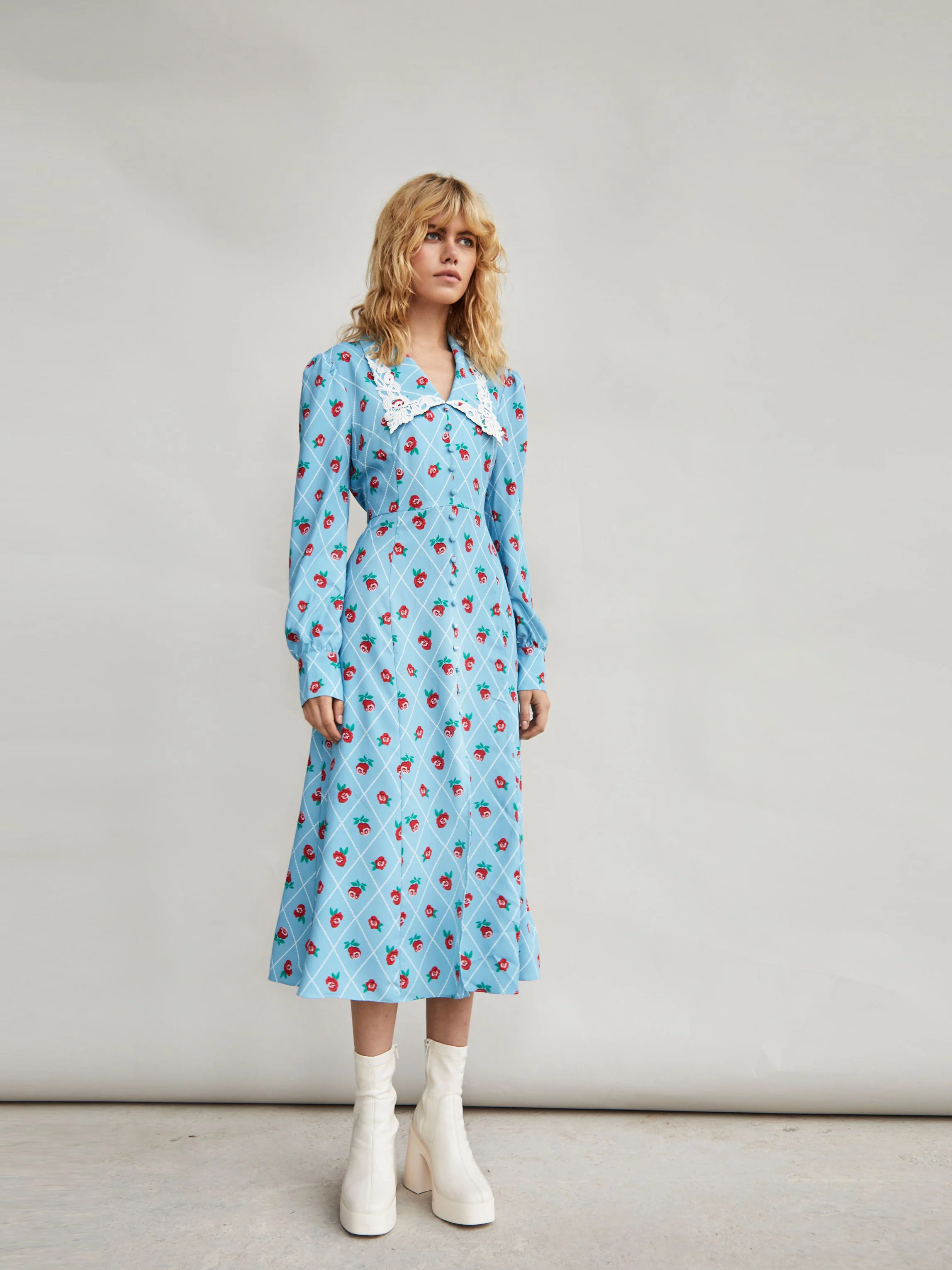 Glamorous Rose Trellis Split Front Collar Midi Dress - Image 2