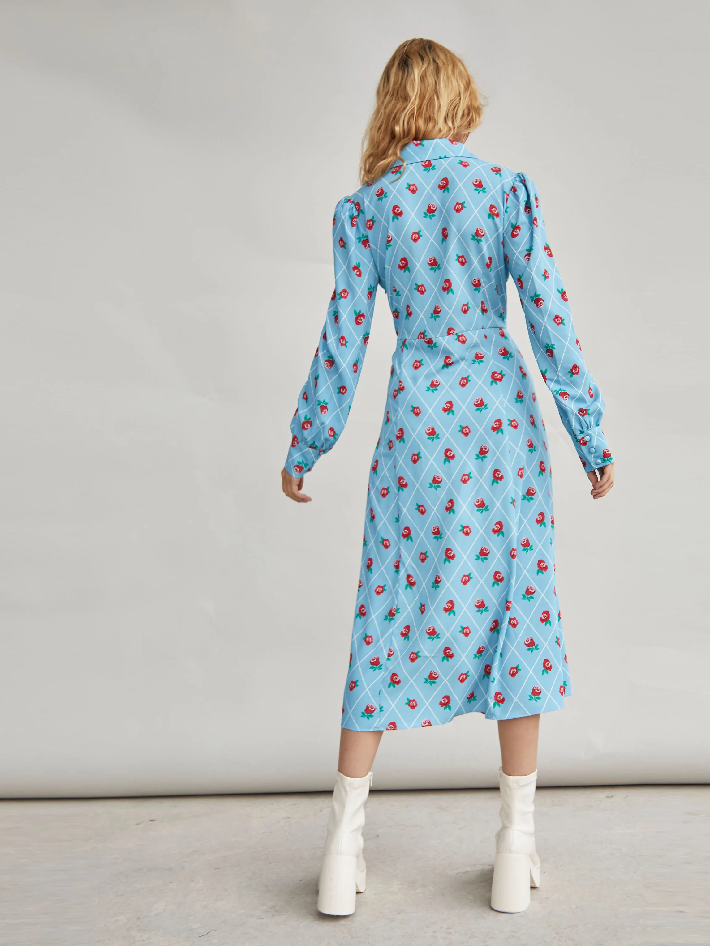 Glamorous Rose Trellis Split Front Collar Midi Dress - Image 3