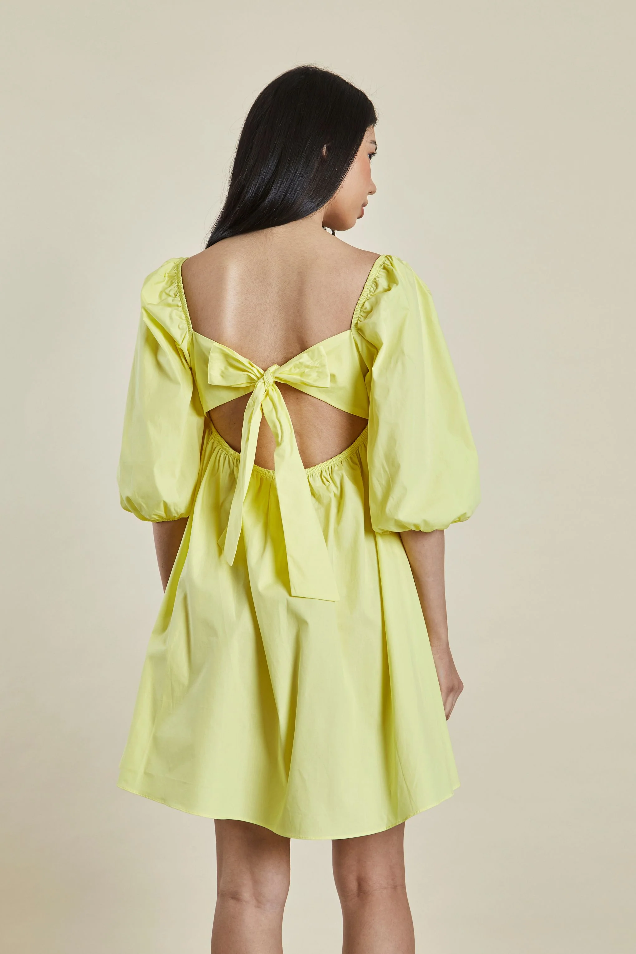 Glamorous Yellow Puff shoulder Tie Back Mini Dress - Image 3
