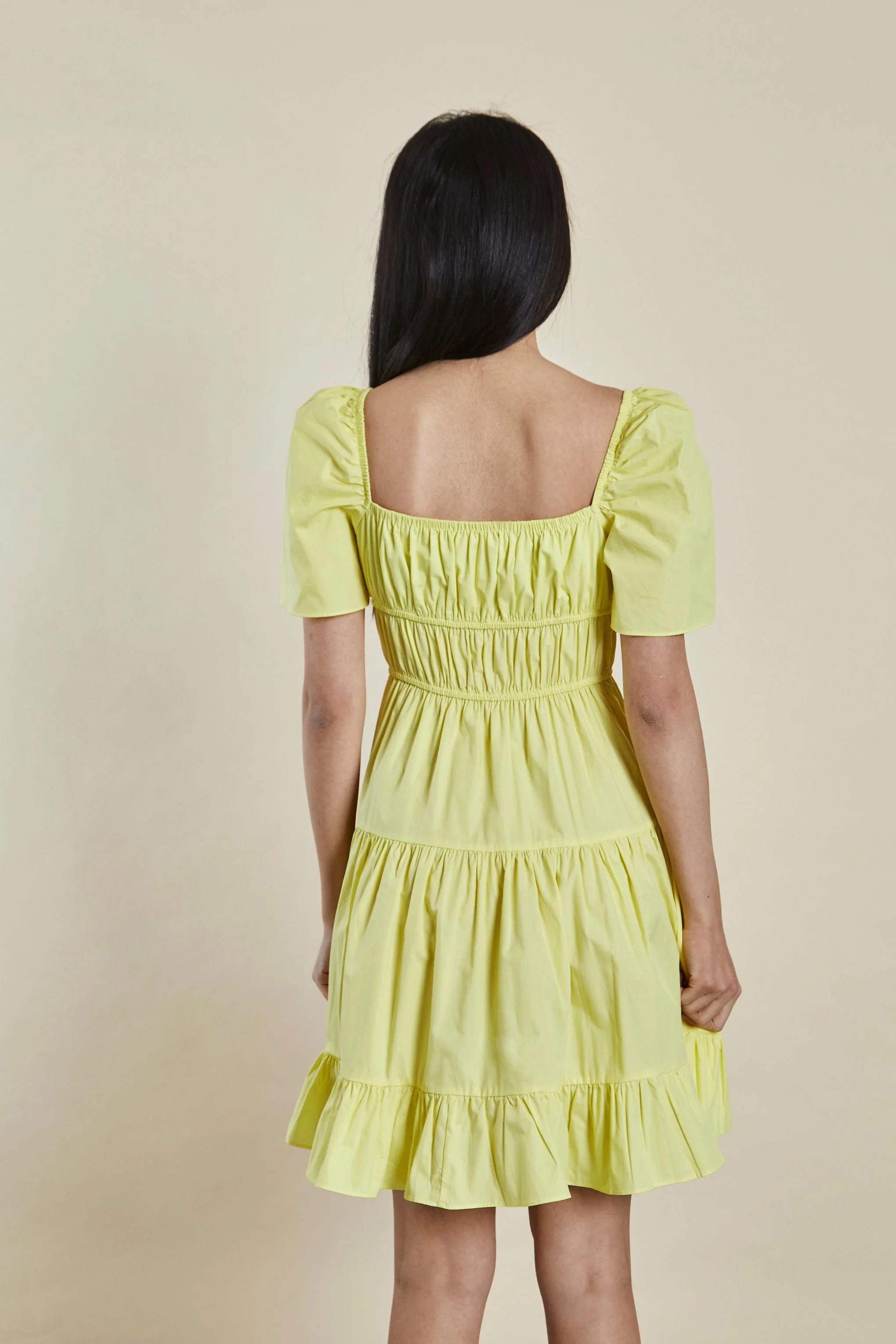 Glamorous Yellow Puff Shoulder Frill Tie Front Mini Dress - Image 3