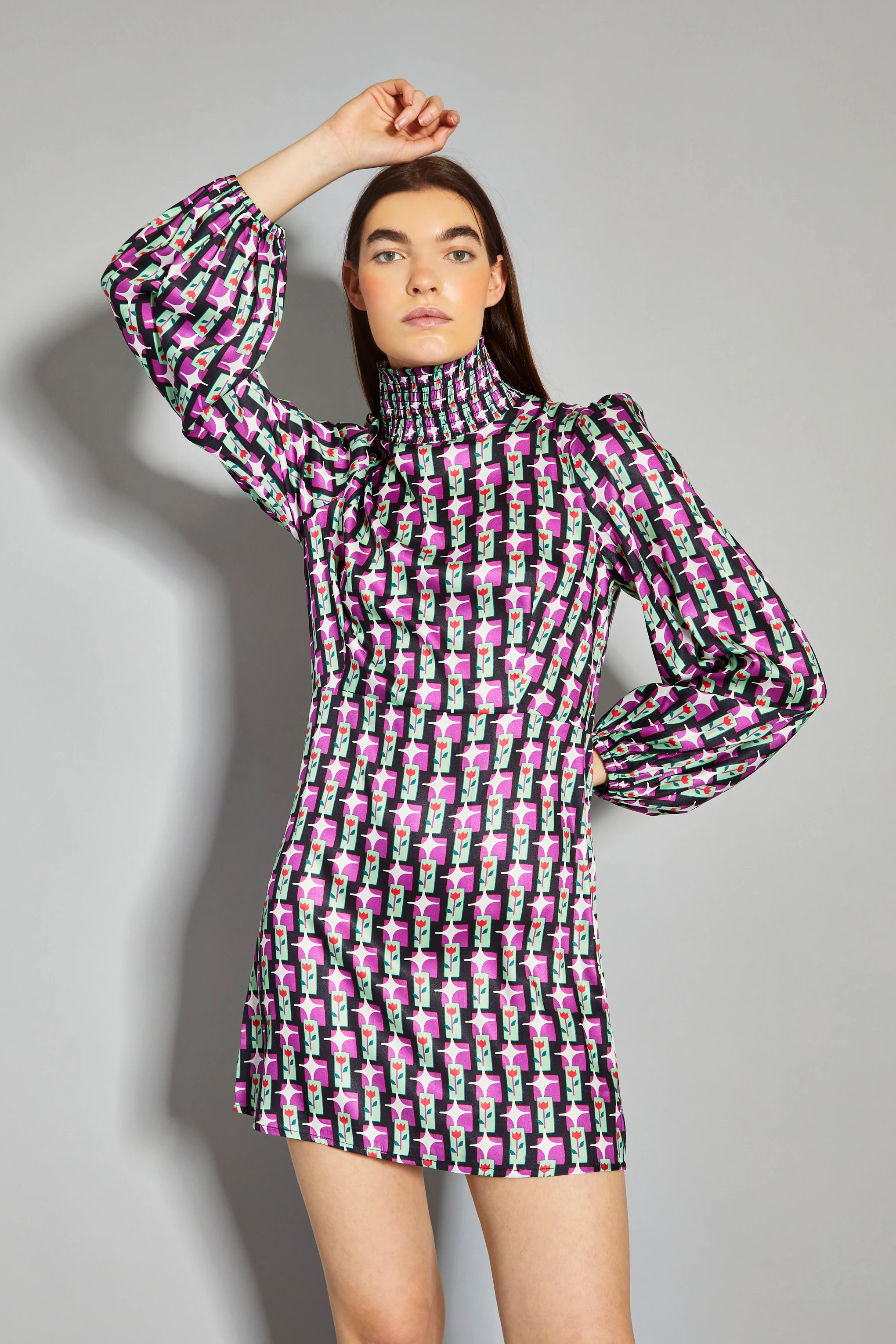 Glamorous Tulip Multi Geo Print High Neck Mini Dress - Image 4