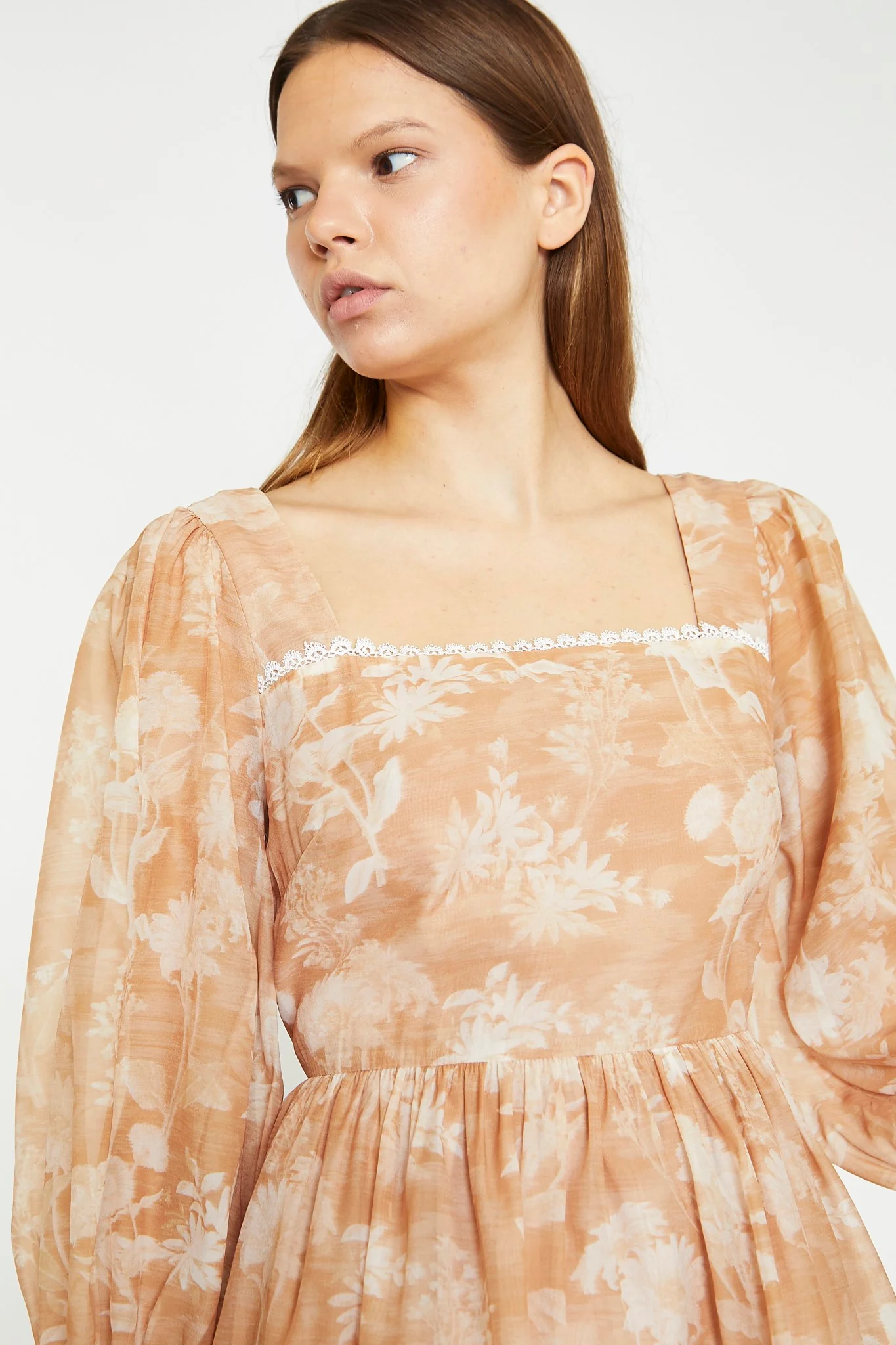 Tan White Floral Tiered Mini-Dress - Image 4