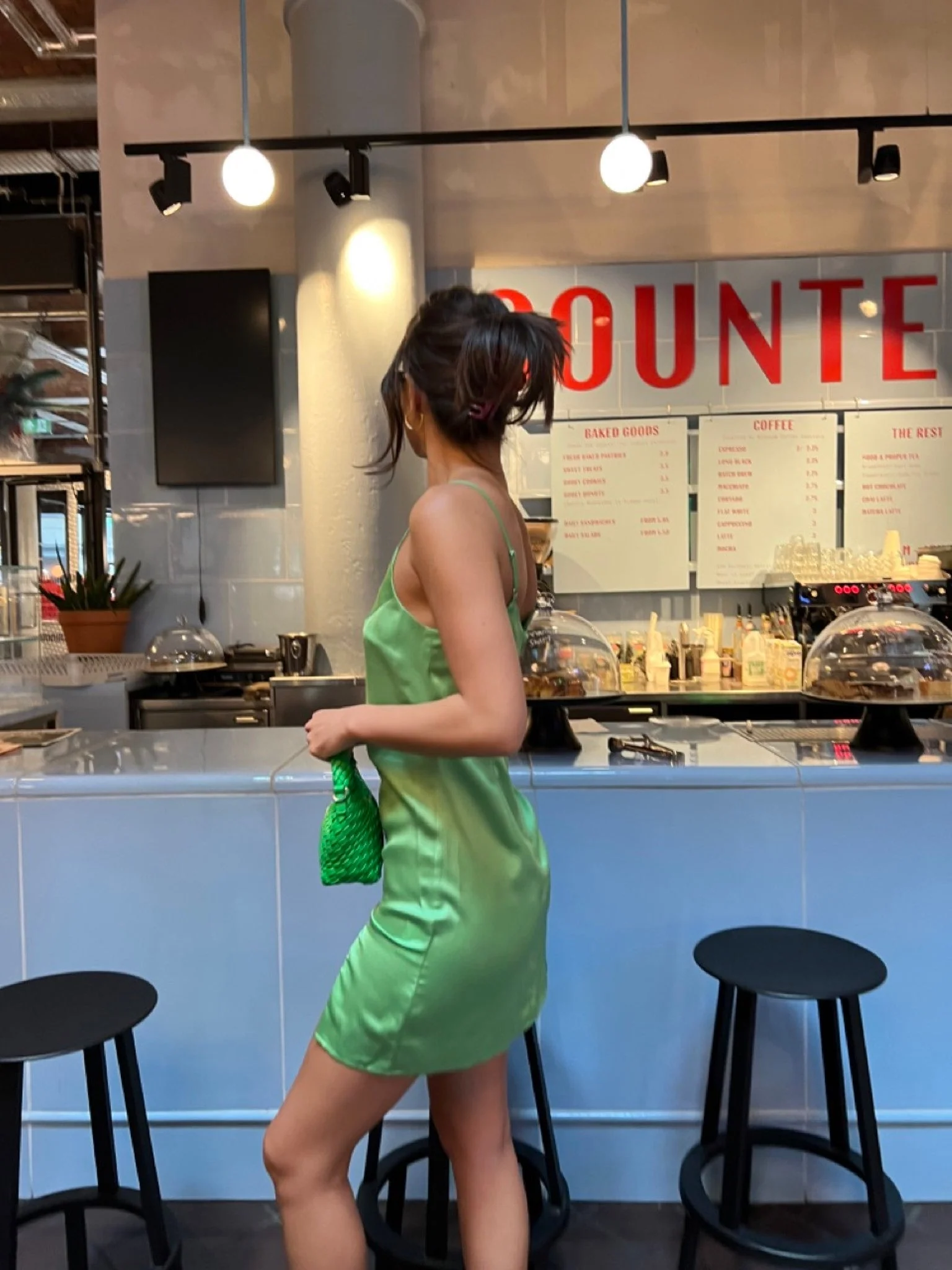 Green Satin Split Front Mini-Dress - Image 3