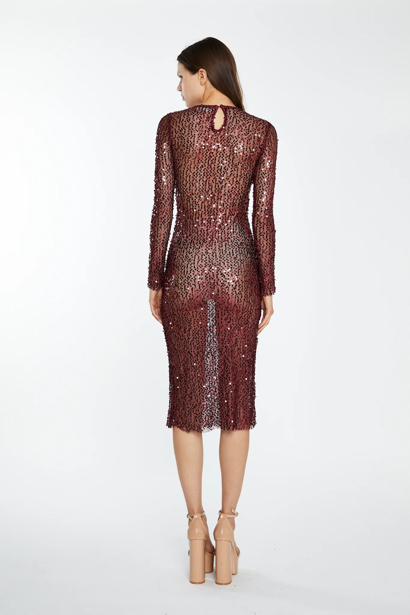 Cabernet Mesh-Sequin Long-Sleeve Midi-Dress - Image 2