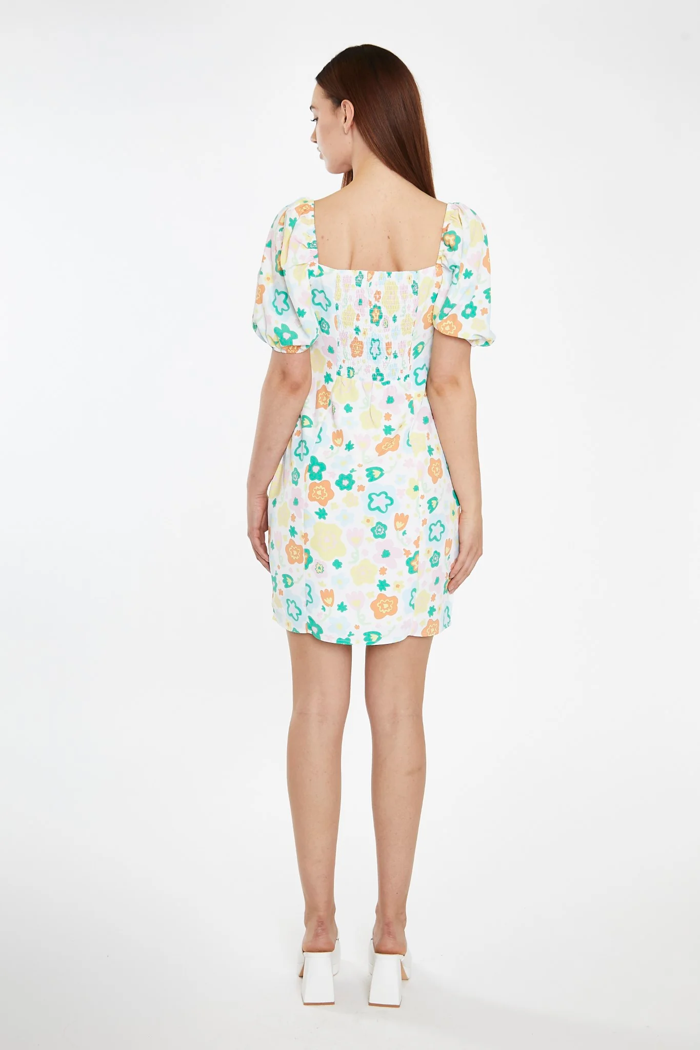 Retro Spring-Floral Bust Detail Mini-Dress - Image 2