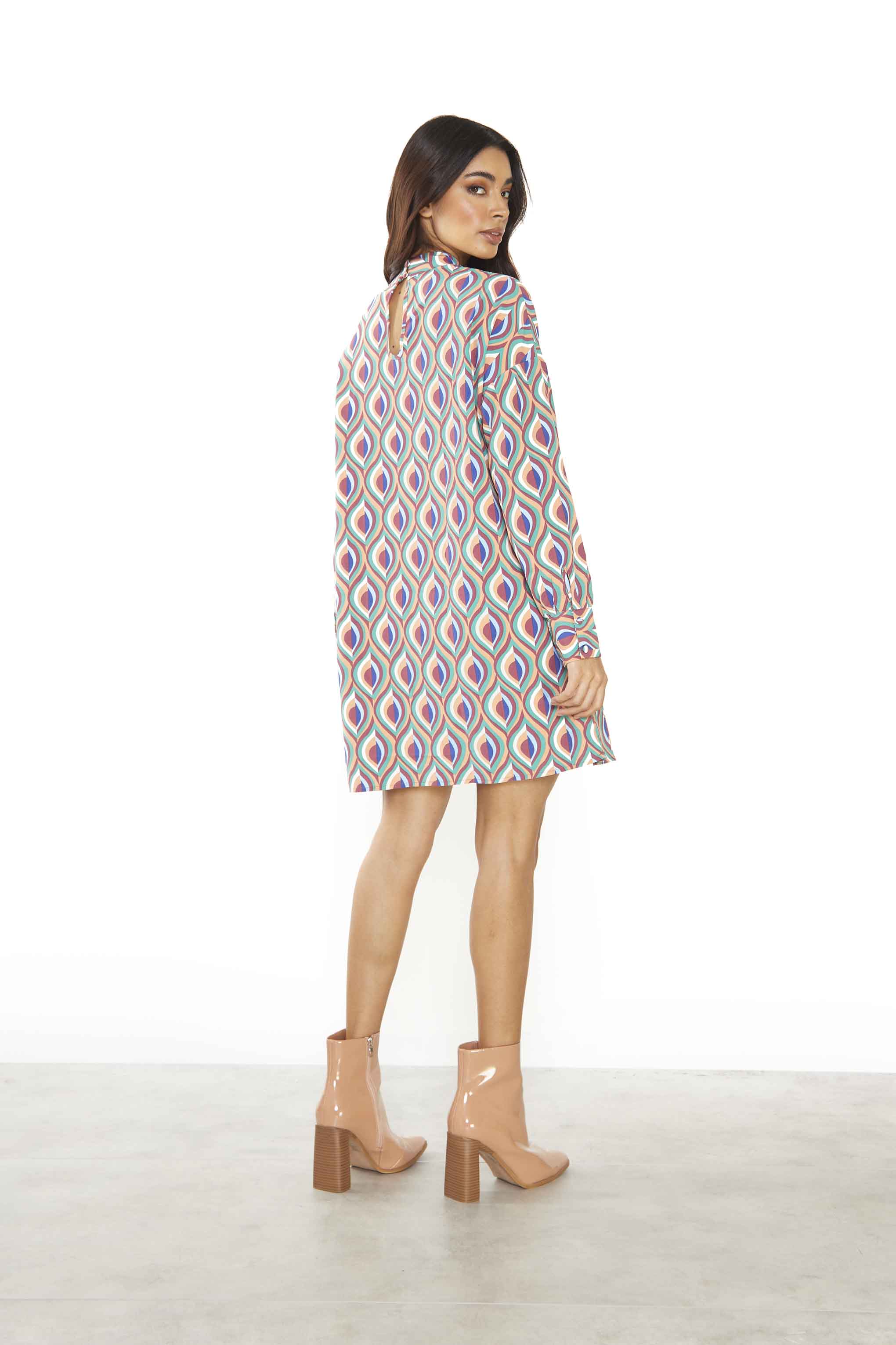 Glamorous Multi Geo Swirl High Neck Oversized Mini Dress - Image 2