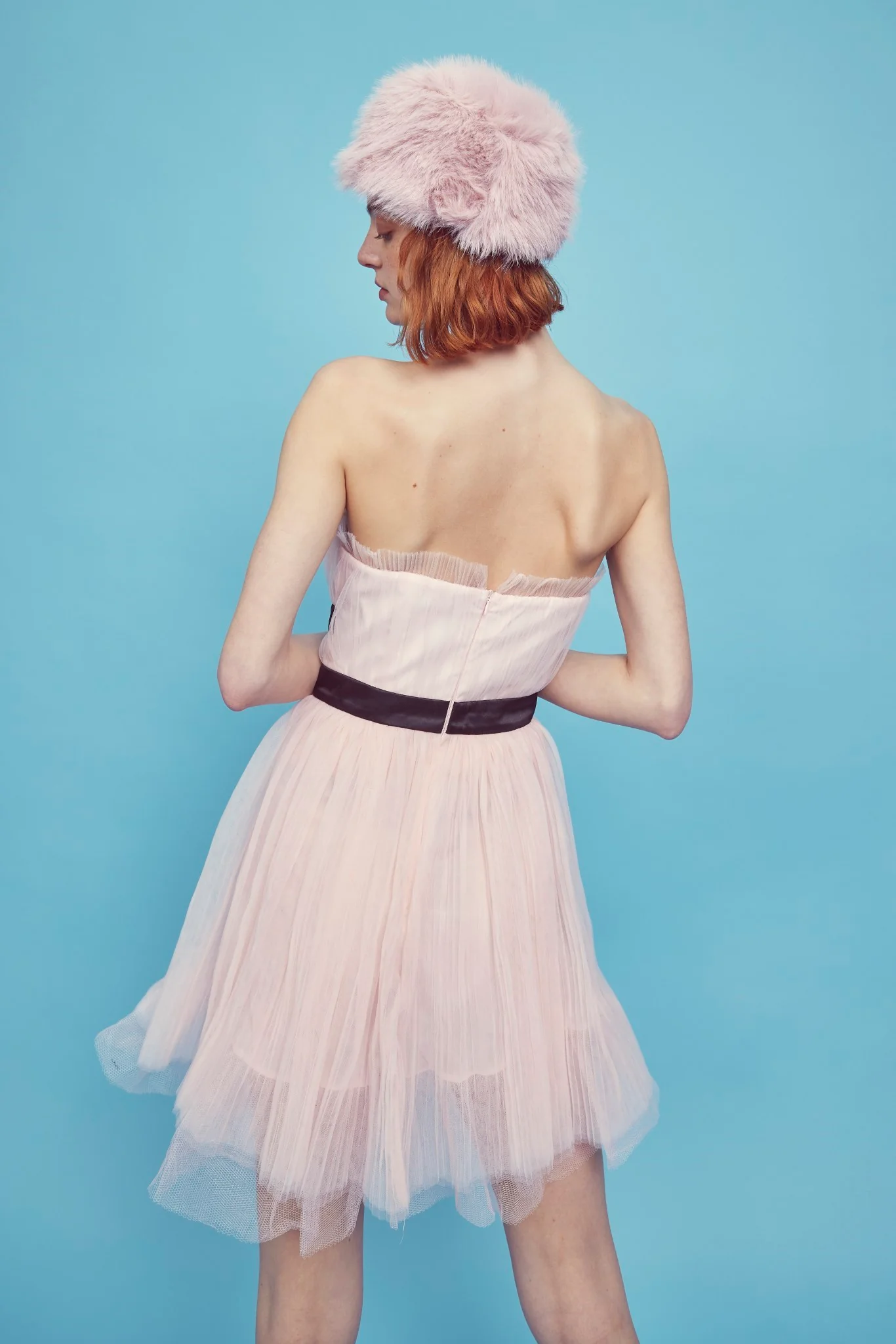 Light-Pink V- Neck Puff Ball Strapless Mini Dress - Image 2