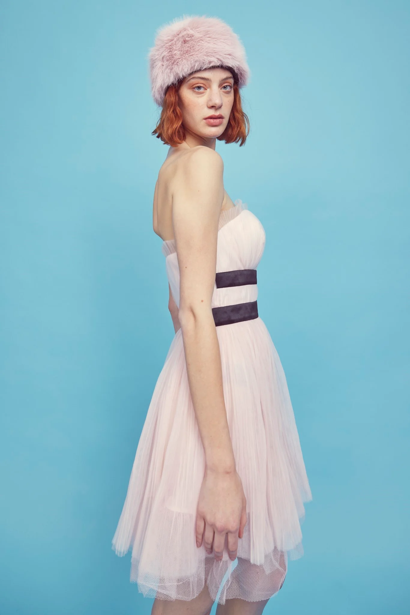 Light-Pink V- Neck Puff Ball Strapless Mini Dress - Image 6