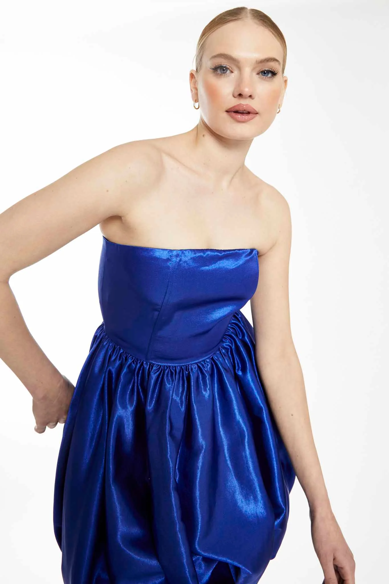 Glamorous Collection Bright Blue Strapless Puff Skirt Mini Dress - Image 4