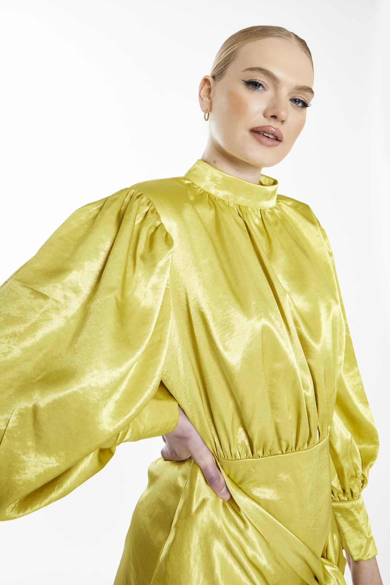 Glamorous Collection Lime High Neck Mini Dress with Tie Front Detail - Image 4