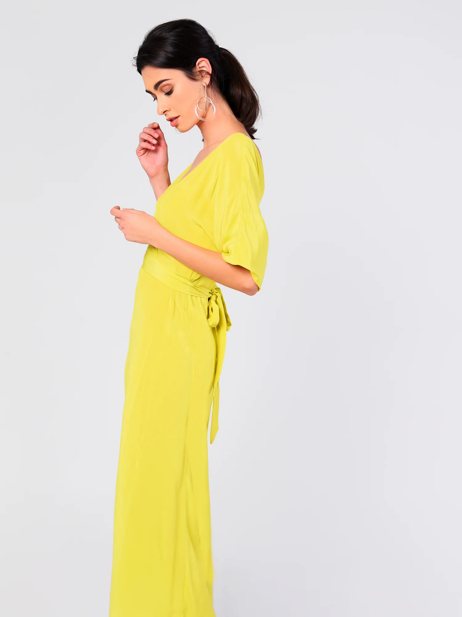 Glamorous Lime V- Neck Wrap Midi Dress - Image 3