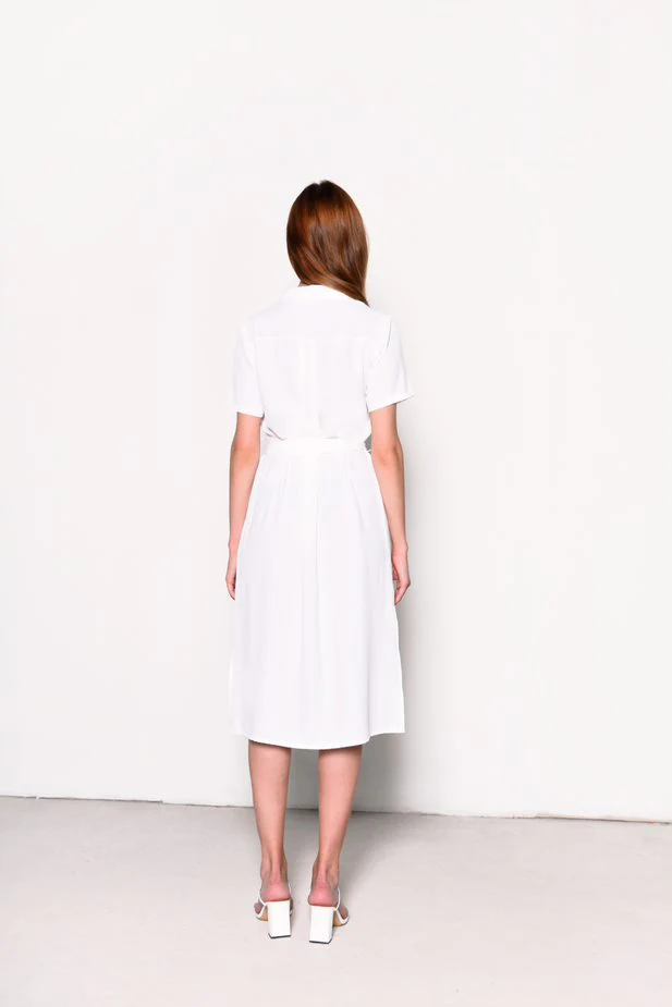 Glamorous White V-Neck Belted Midi Dress - Image 2