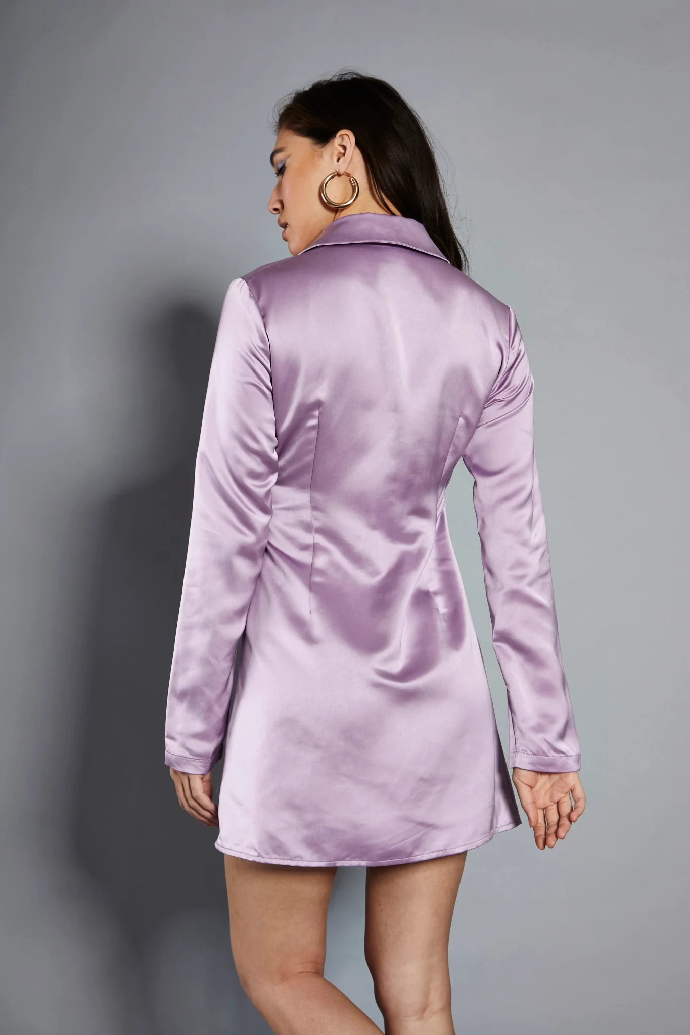 Glamorous Studio Lavender Satin Mini Wrap Dress with Collar - Image 2