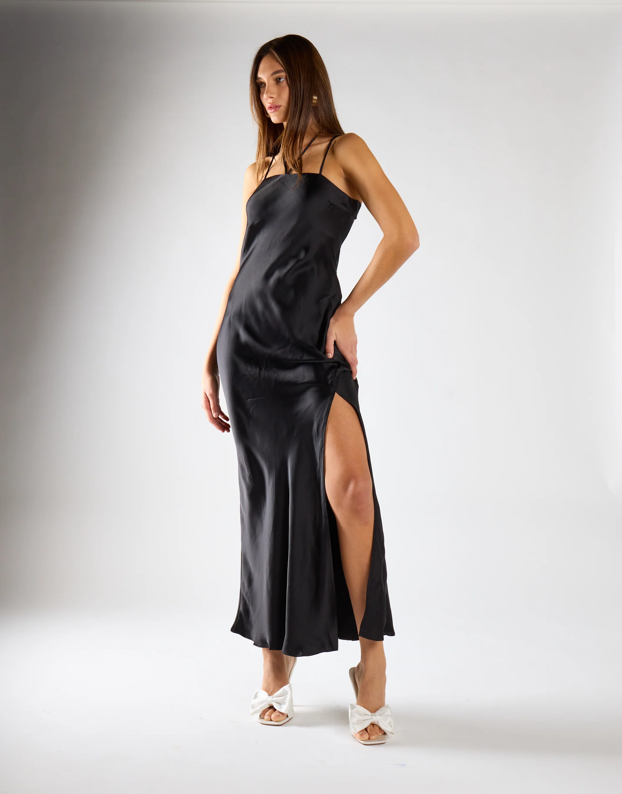 Glamorous Black Tie Back Bias Cut Midi Dress - Image 3