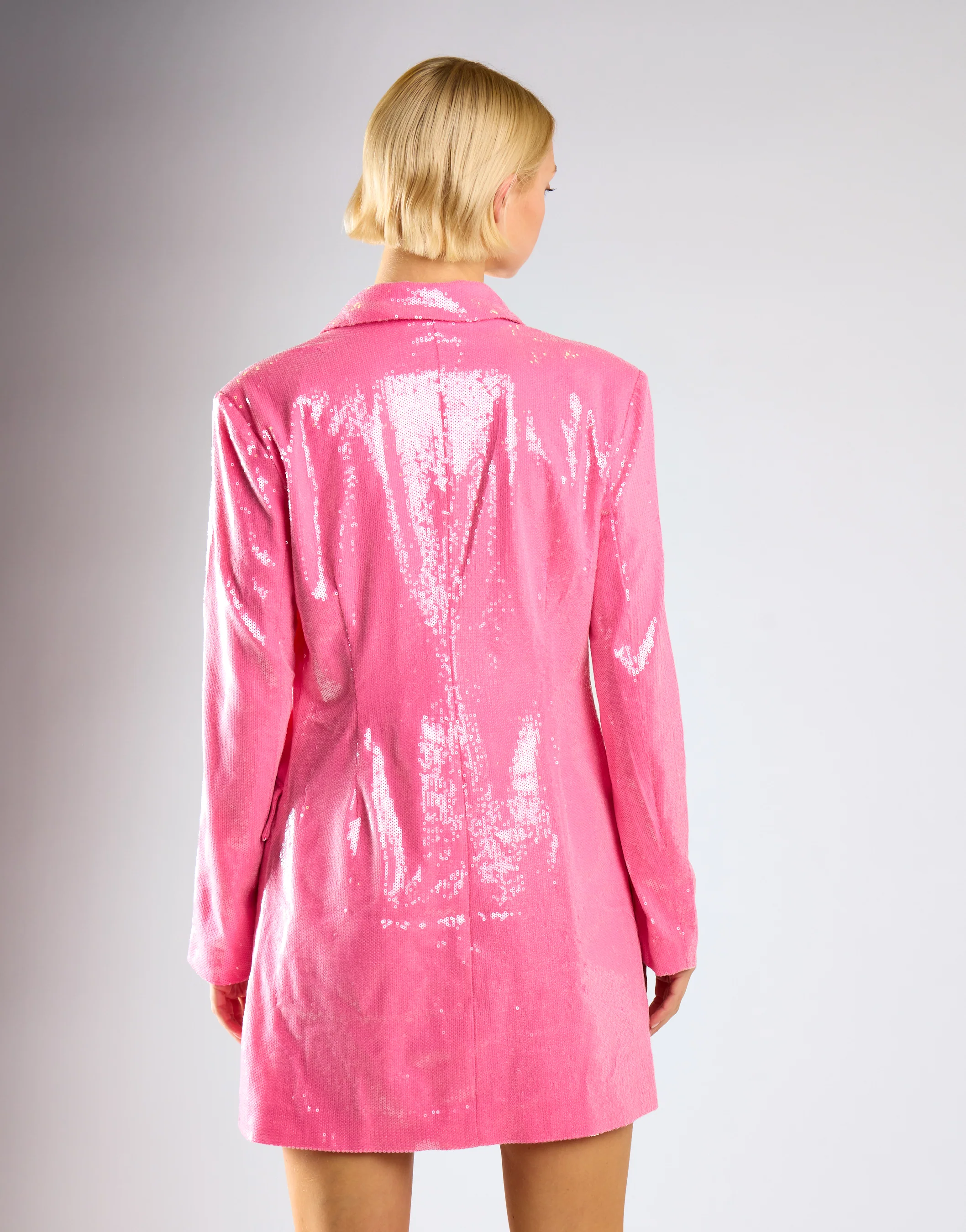 Glamorous Studio Barbie Pink Sequin Mini Blazer Dress - Image 4