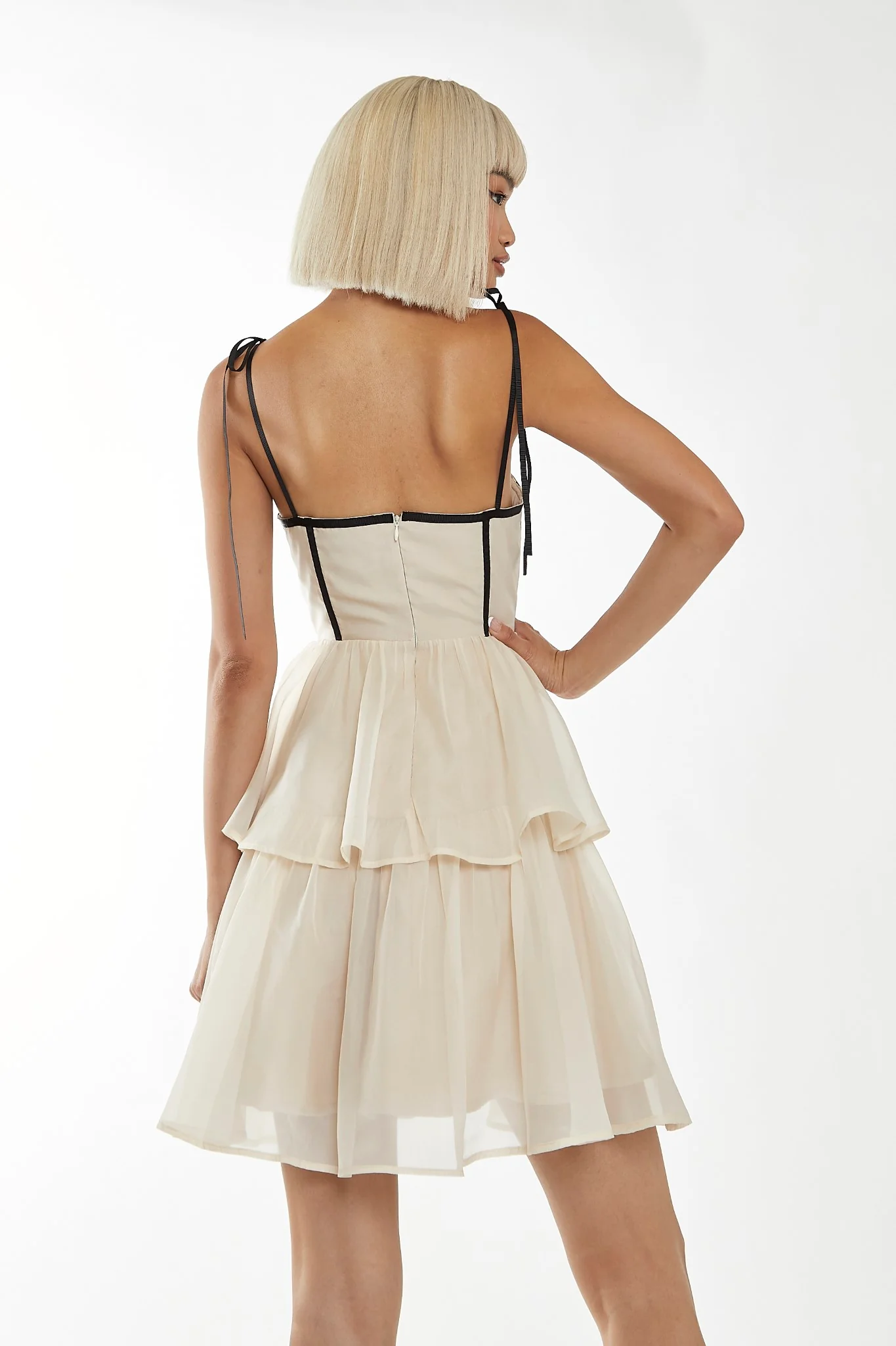 Nude-Black Tiered Corset Mini-Dress - Image 2