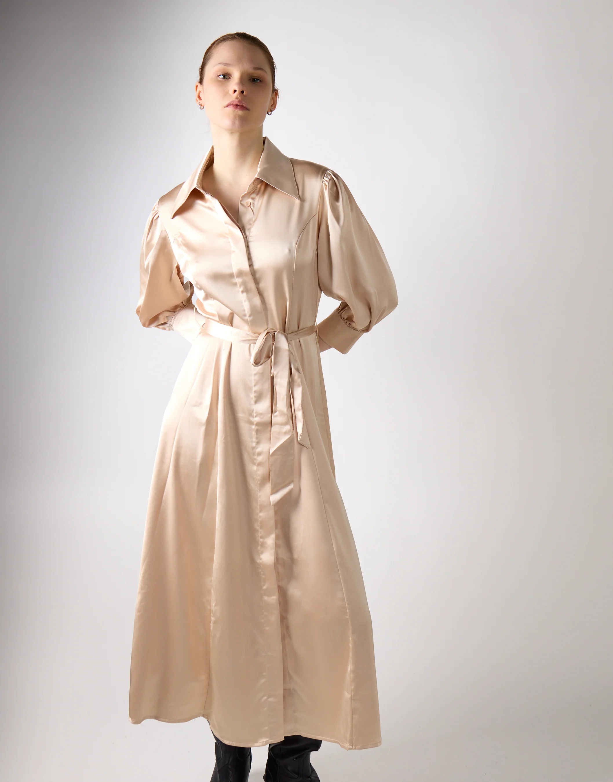 Sand Satin Midaxi Shirt Dress - Image 4