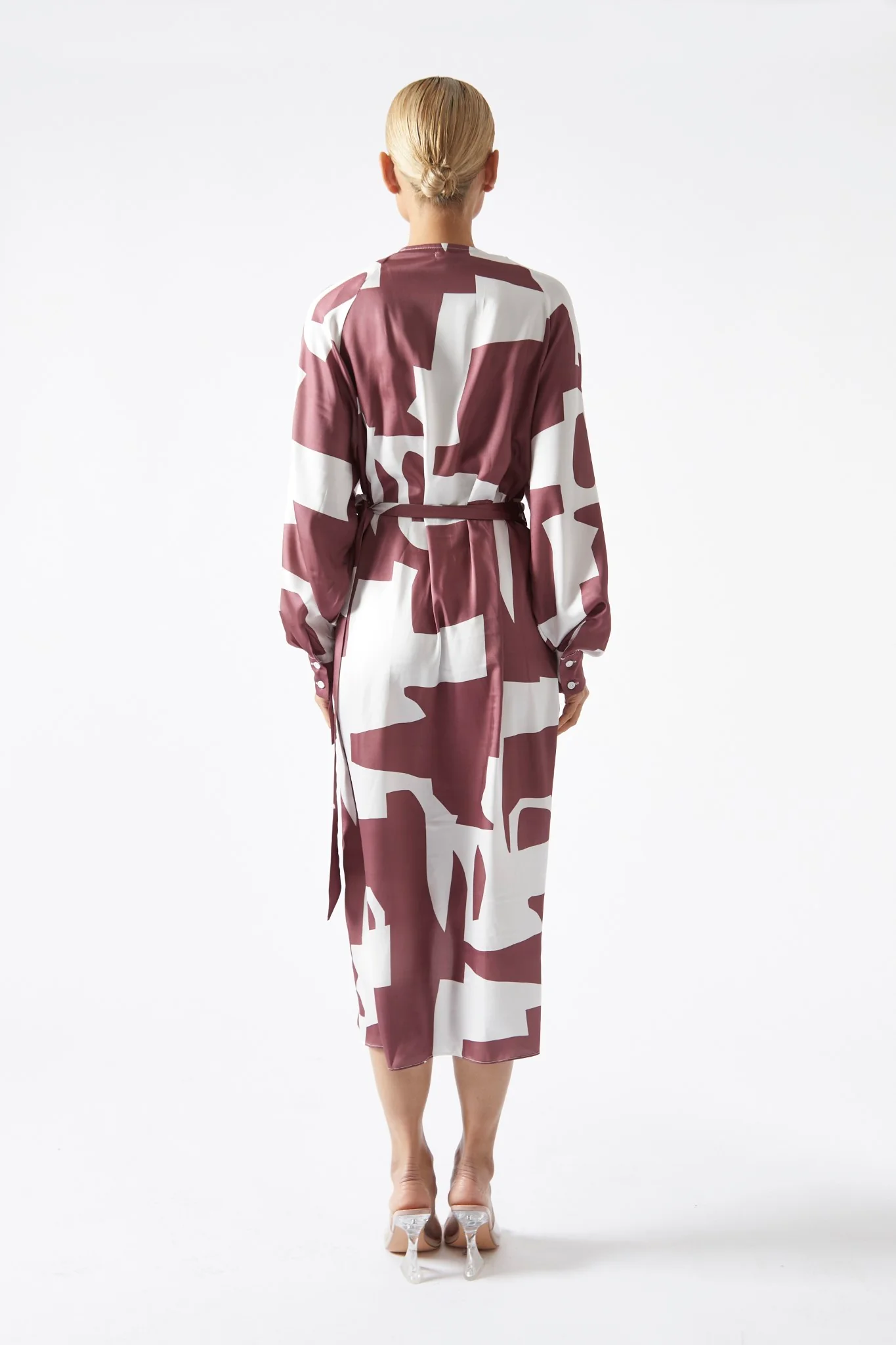Dark-Rose Abstract Wrap Midi-Dress - Image 3