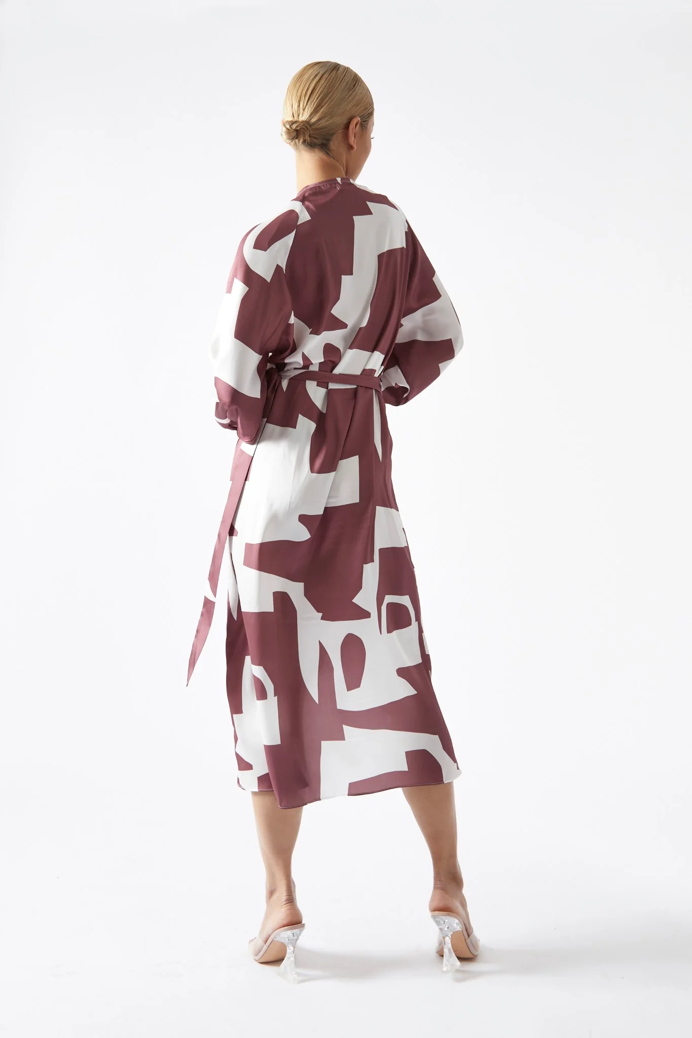 Dark-Rose Abstract Wrap Midi-Dress - Image 4