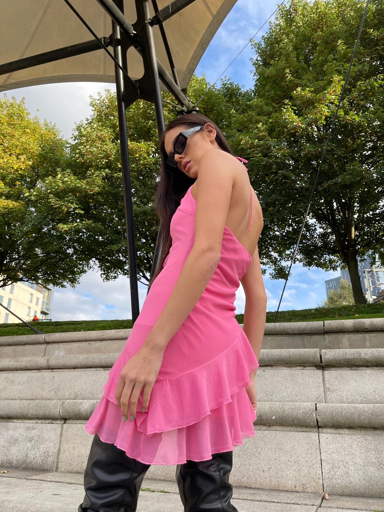Fuchsia Ruffle Halterneck Mini-dress - Image 2