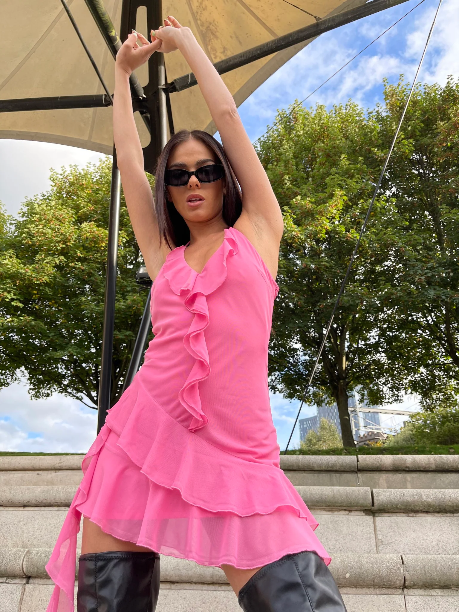 Fuchsia Ruffle Halterneck Mini-dress - Image 3